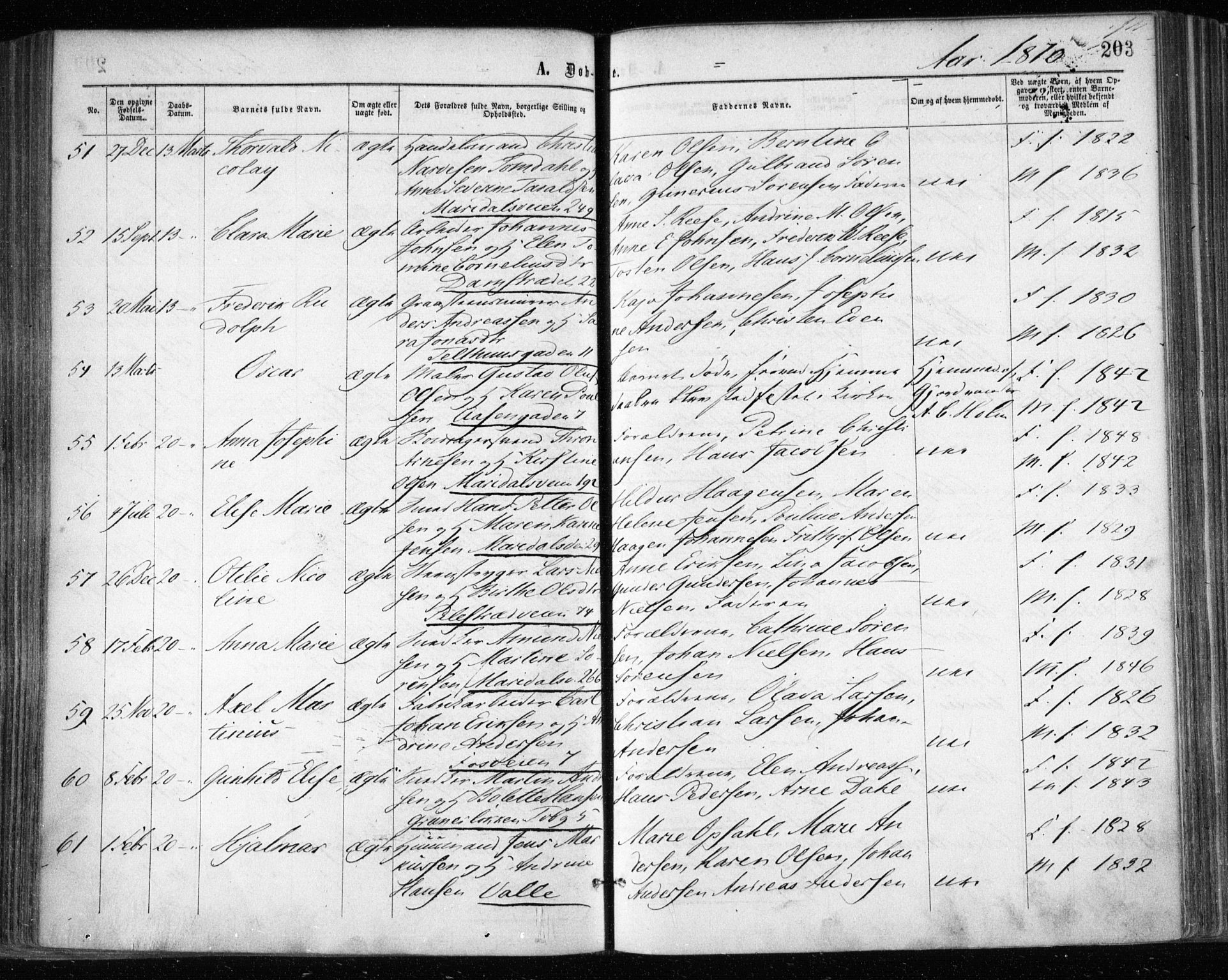 Gamle Aker prestekontor Kirkebøker, AV/SAO-A-10617a/F/L0002: Parish register (official) no. 2, 1864-1872, p. 203