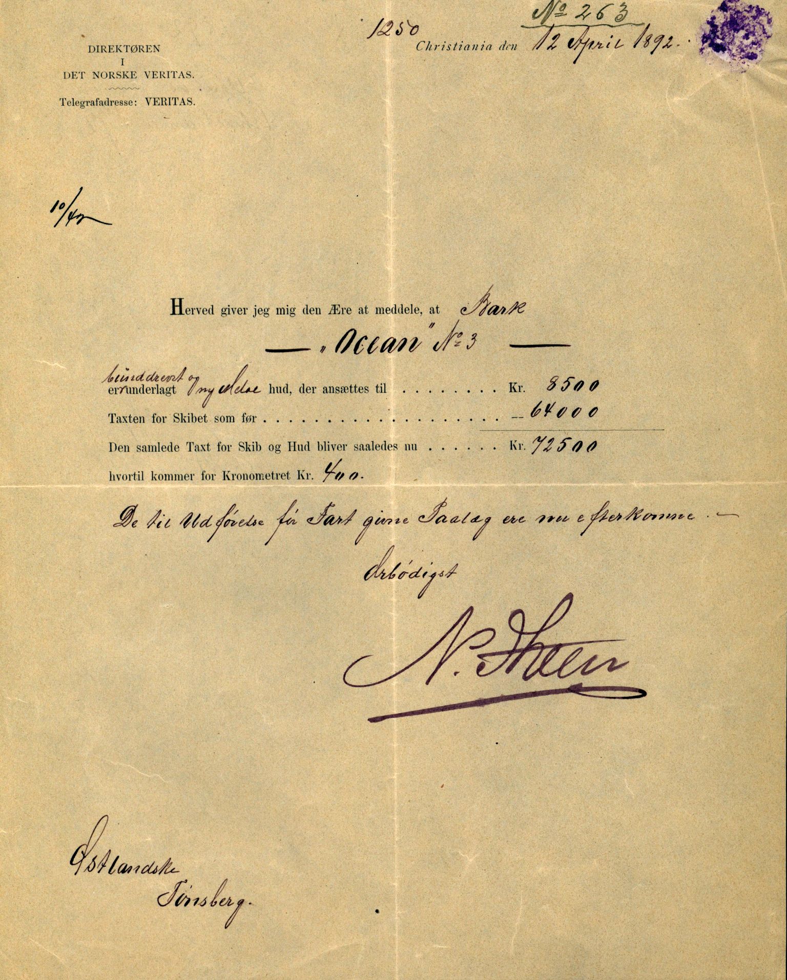 Pa 63 - Østlandske skibsassuranceforening, VEMU/A-1079/G/Ga/L0029/0002: Havaridokumenter / Johanne, Ocean, Capella, Columbus, Castro, 1892, p. 15