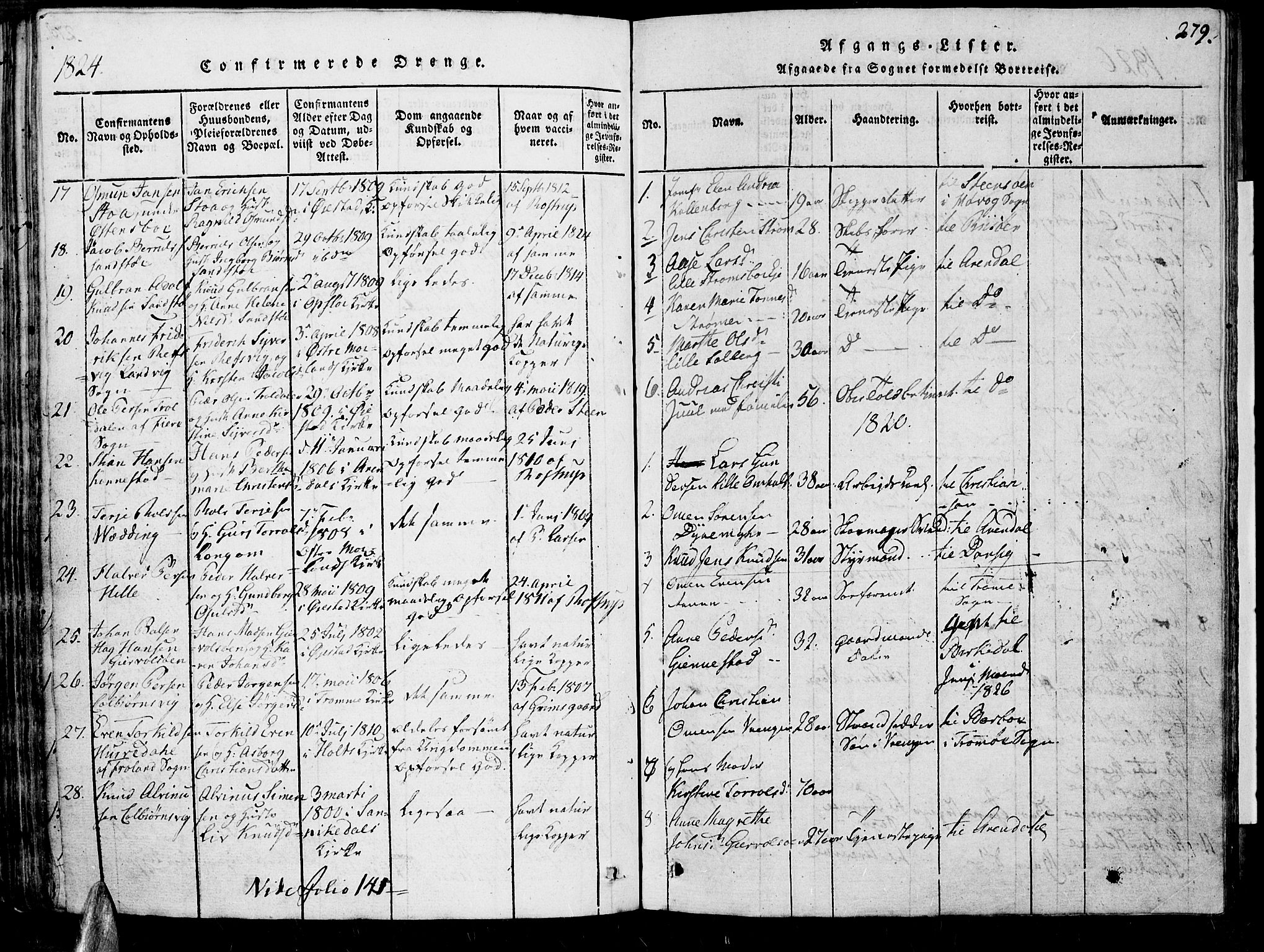 Øyestad sokneprestkontor, SAK/1111-0049/F/Fb/L0003: Parish register (copy) no. B 3, 1816-1827, p. 279