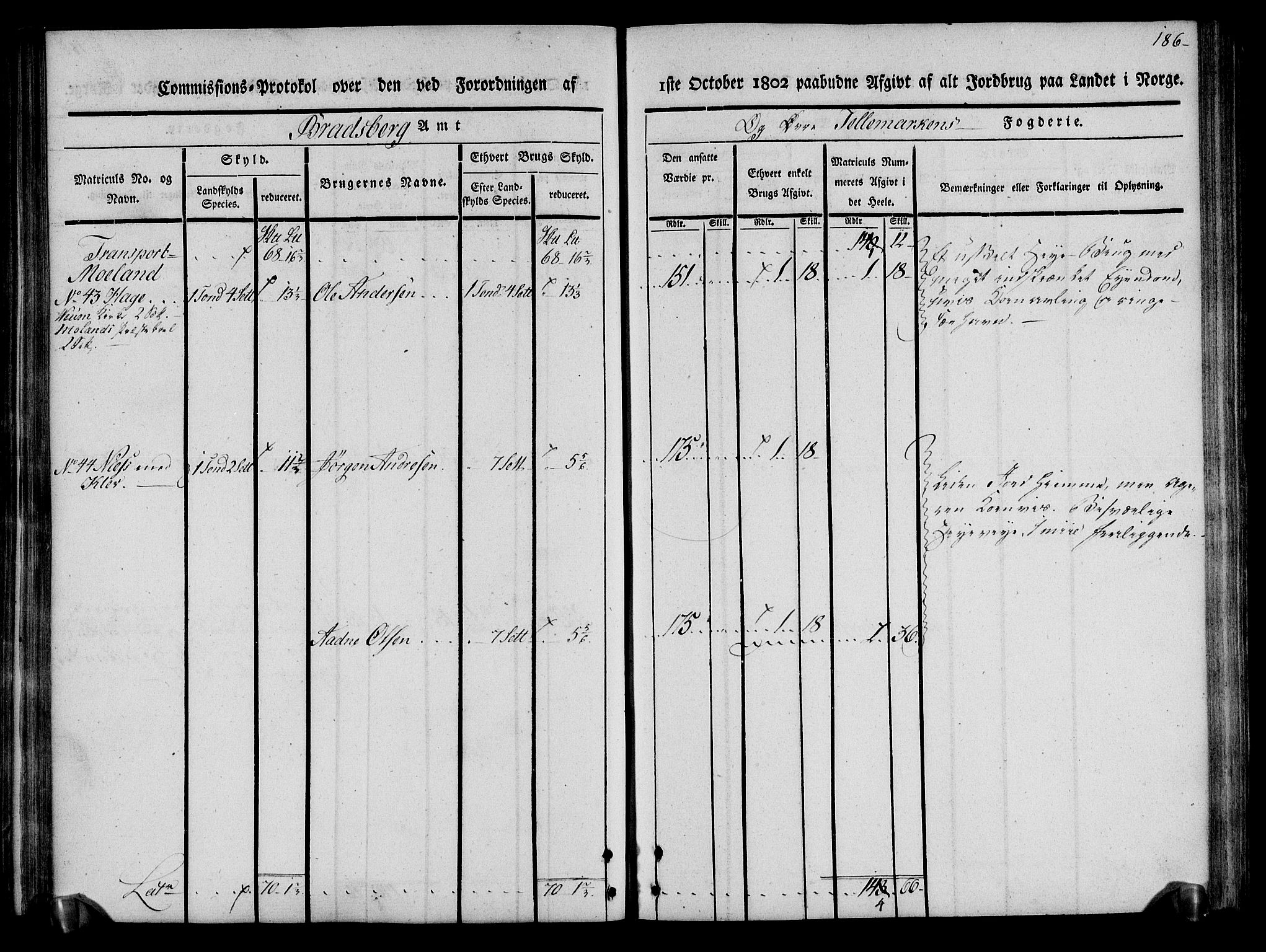 Rentekammeret inntil 1814, Realistisk ordnet avdeling, AV/RA-EA-4070/N/Ne/Nea/L0075: Øvre Telemarken fogderi. Kommisjonsprotokoll for fogderiets vestre del - Kviteseid, Vinje, Moland [):Fyresdal] og Lårdal prestegjeld., 1803, p. 188