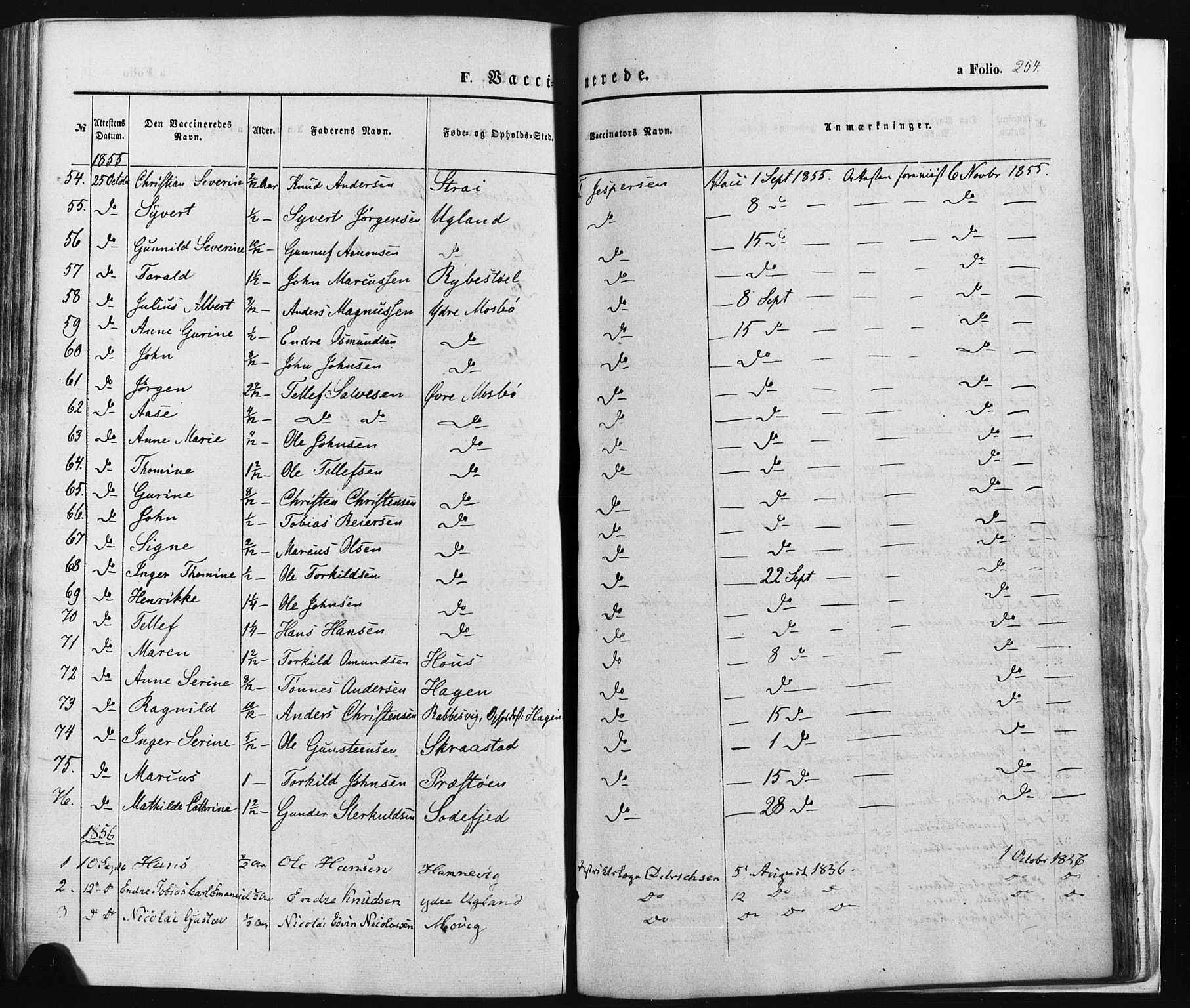 Oddernes sokneprestkontor, SAK/1111-0033/F/Fa/Faa/L0007: Parish register (official) no. A 7, 1851-1863, p. 254