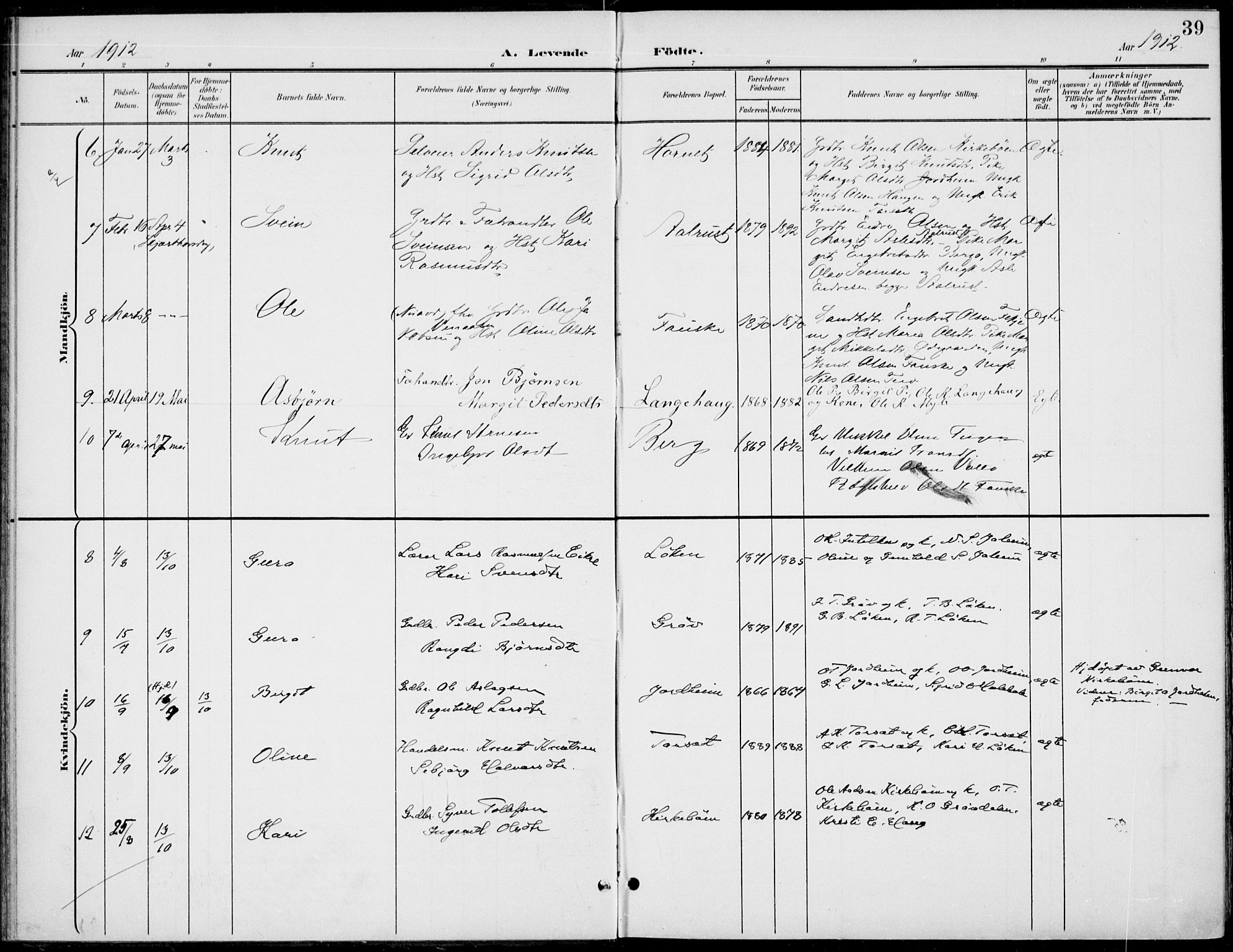 Gol kirkebøker, AV/SAKO-A-226/F/Fb/L0002: Parish register (official) no. II 2, 1900-1921, p. 39