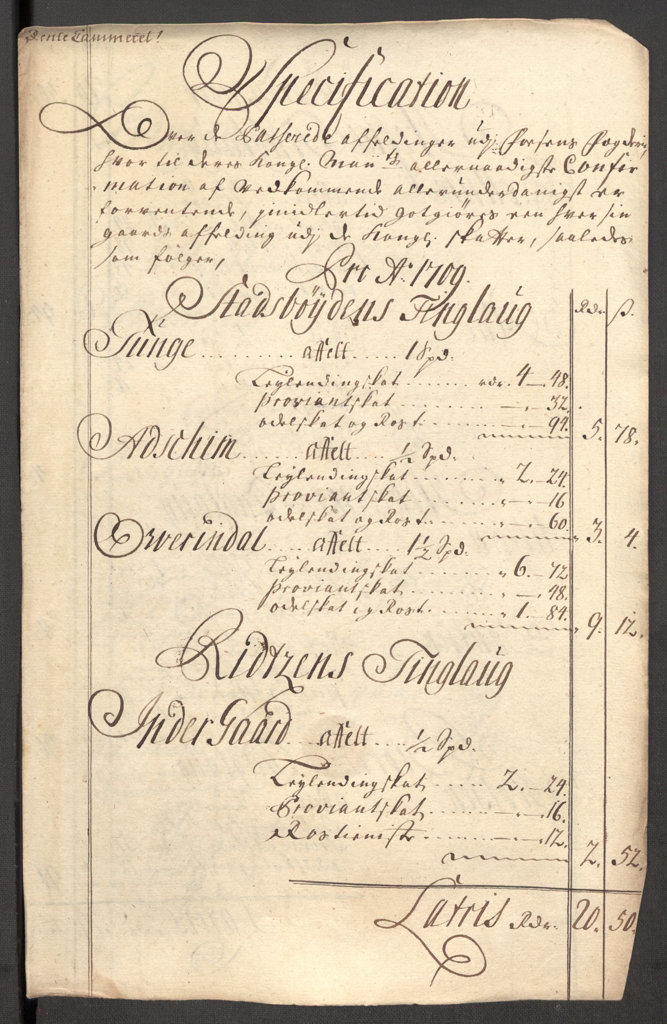 Rentekammeret inntil 1814, Reviderte regnskaper, Fogderegnskap, RA/EA-4092/R57/L3858: Fogderegnskap Fosen, 1708-1709, p. 363