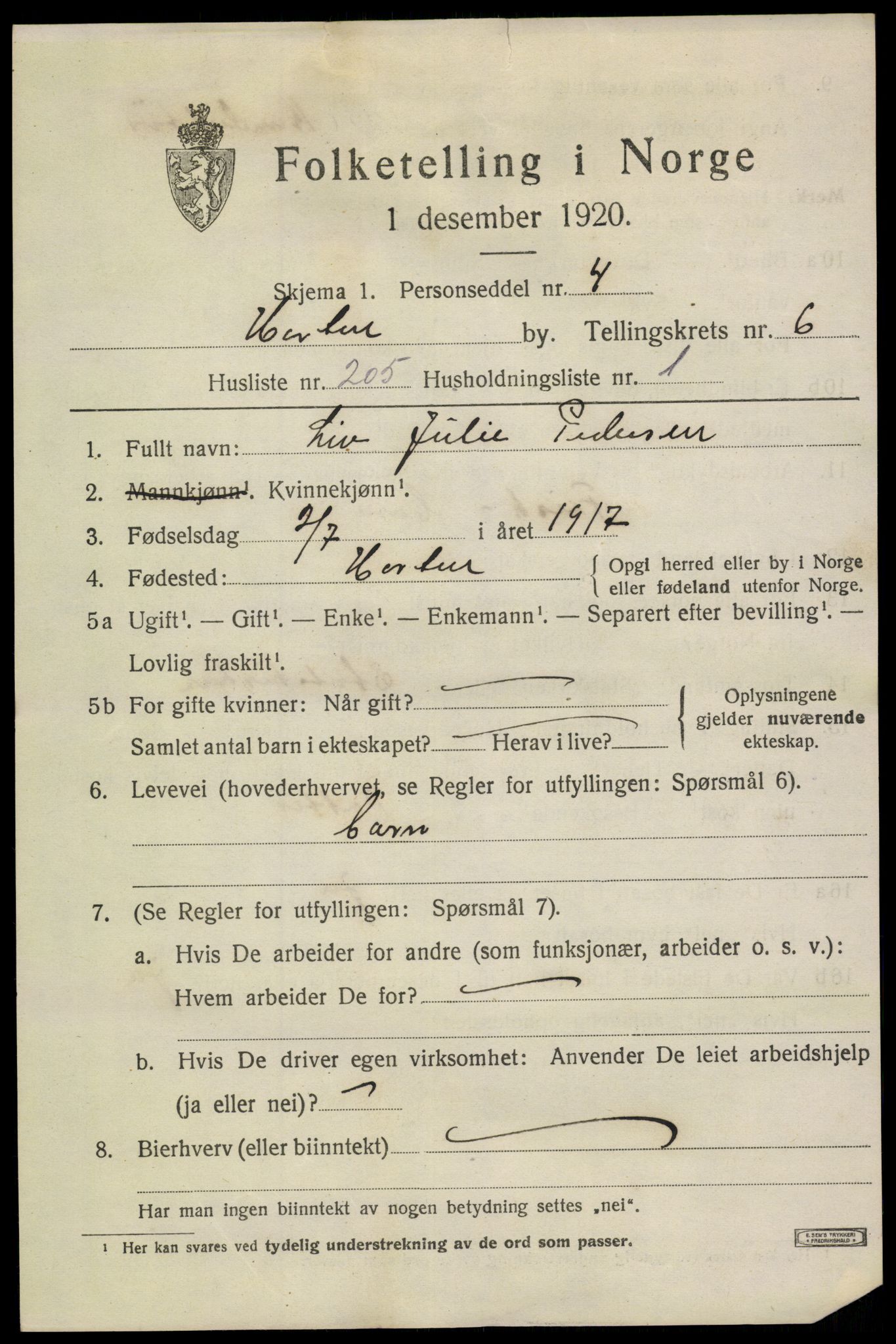 SAKO, 1920 census for Horten, 1920, p. 25827