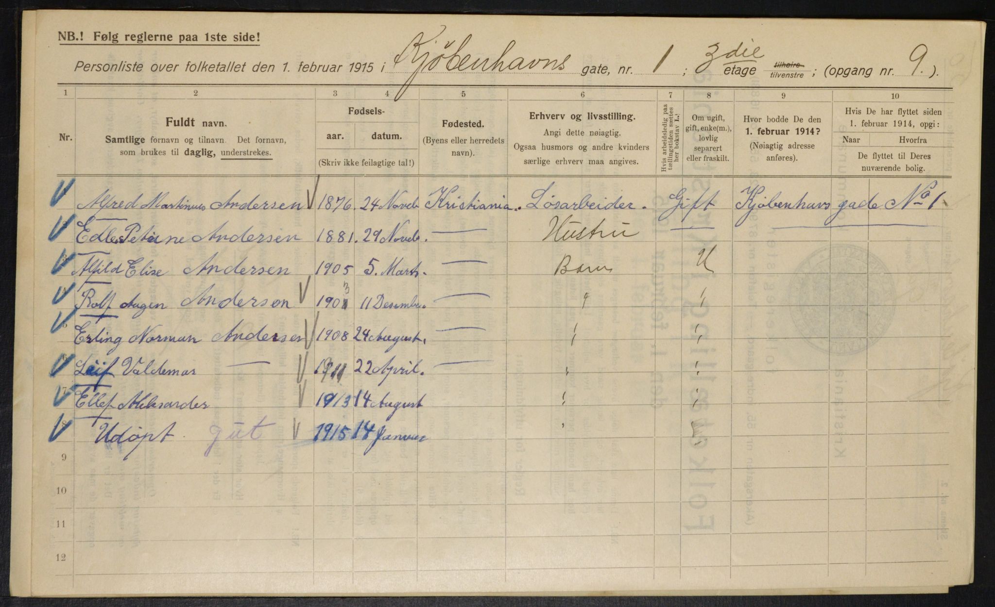 OBA, Municipal Census 1915 for Kristiania, 1915, p. 54495