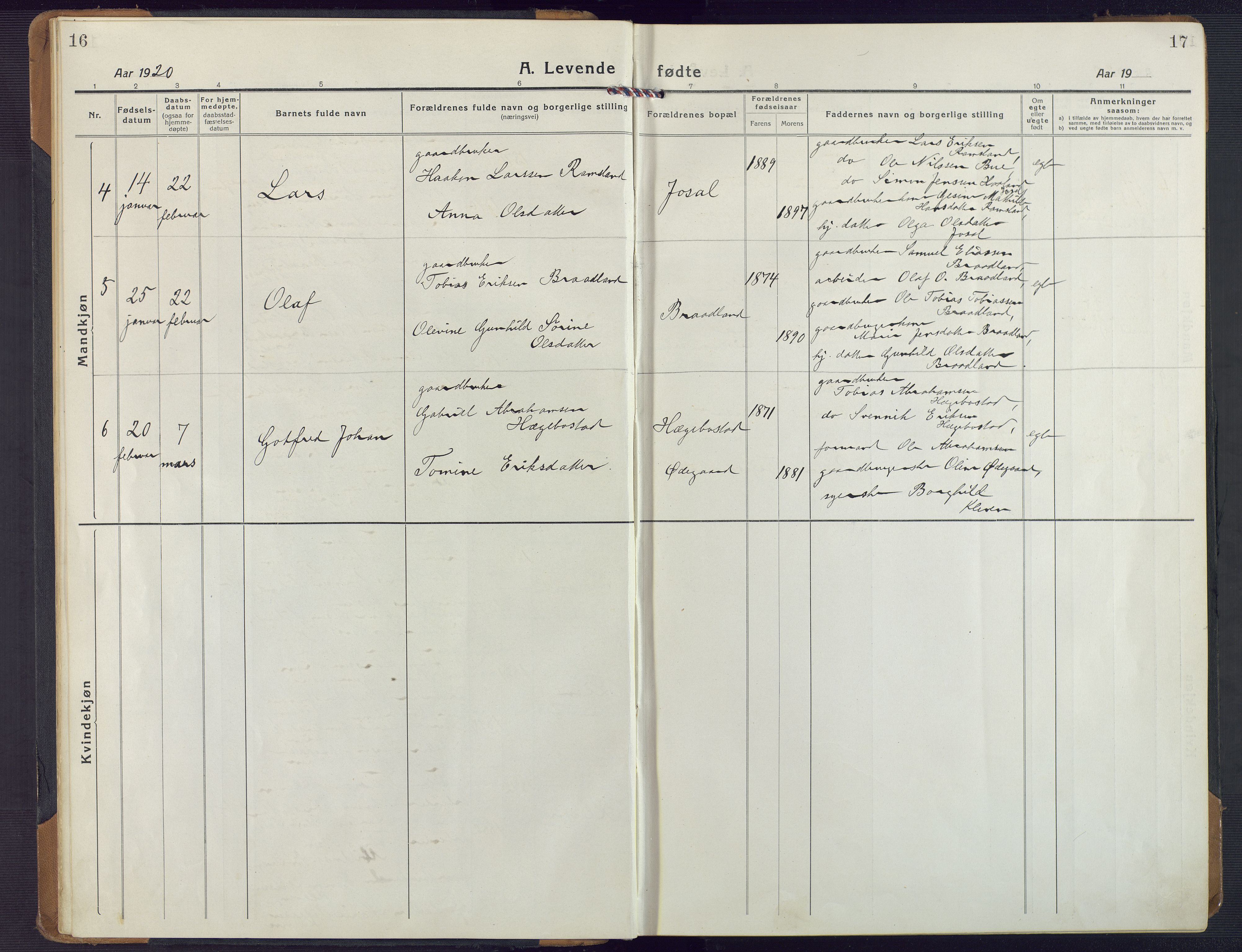 Nord-Audnedal sokneprestkontor, AV/SAK-1111-0032/F/Fa/Fab/L0005: Parish register (official) no. A 5, 1918-1925, p. 16-17