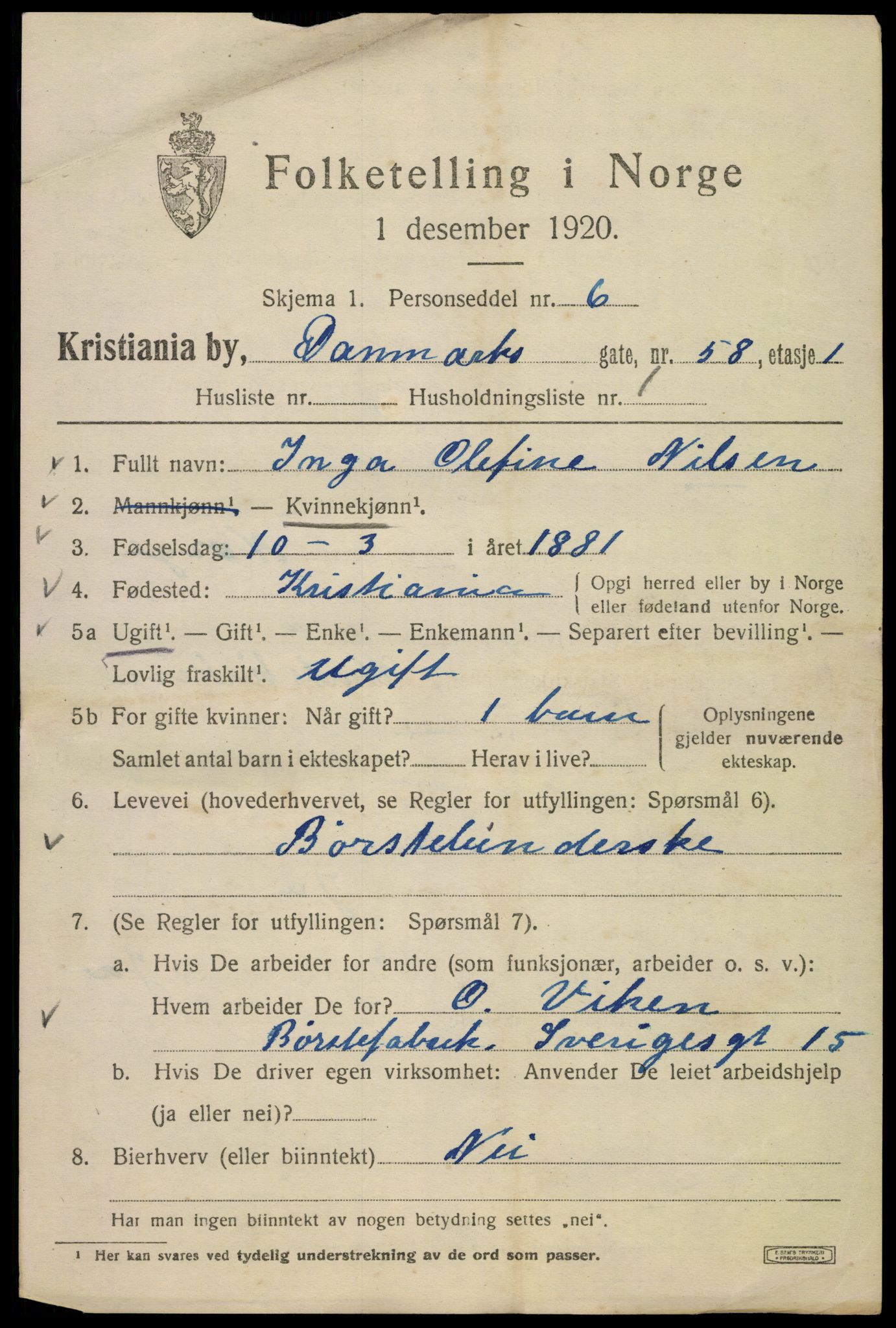 SAO, 1920 census for Kristiania, 1920, p. 196037