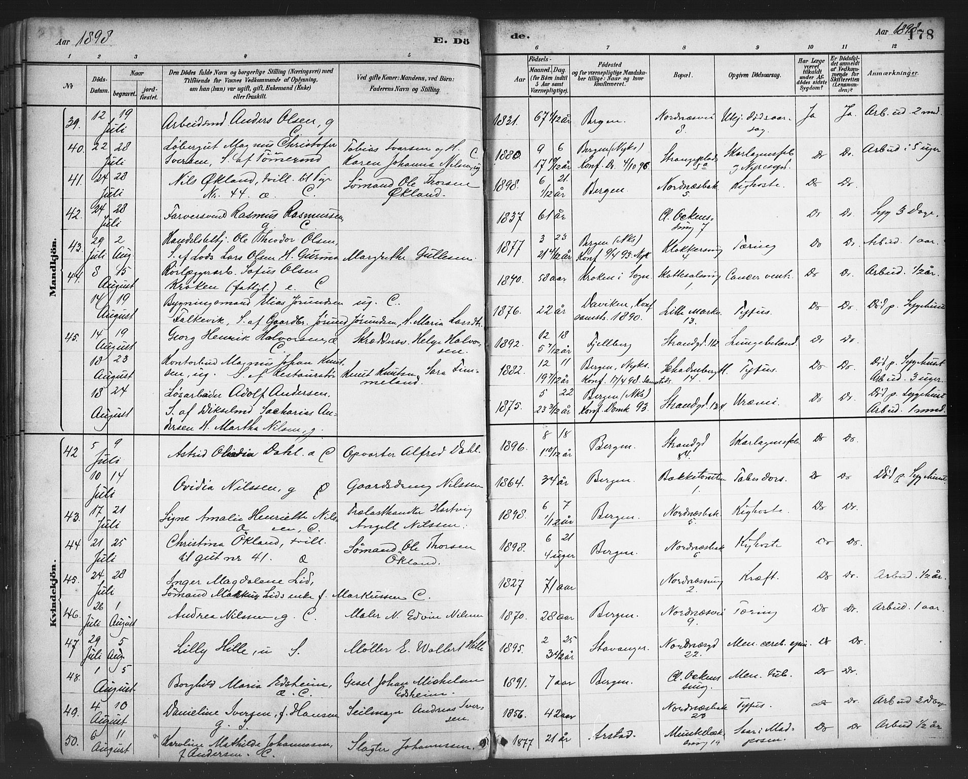 Nykirken Sokneprestembete, AV/SAB-A-77101/H/Haa/L0044: Parish register (official) no. E 4, 1882-1898, p. 178