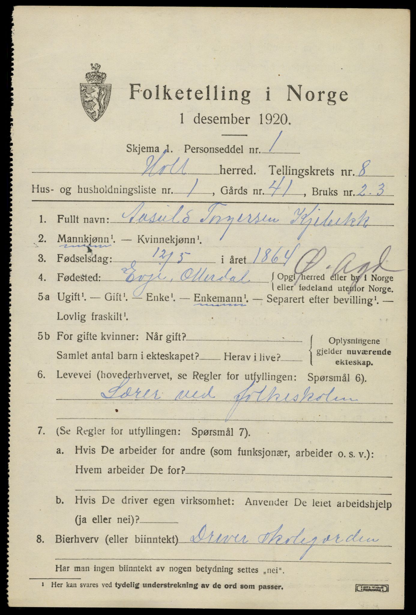 SAK, 1920 census for Holt, 1920, p. 4926