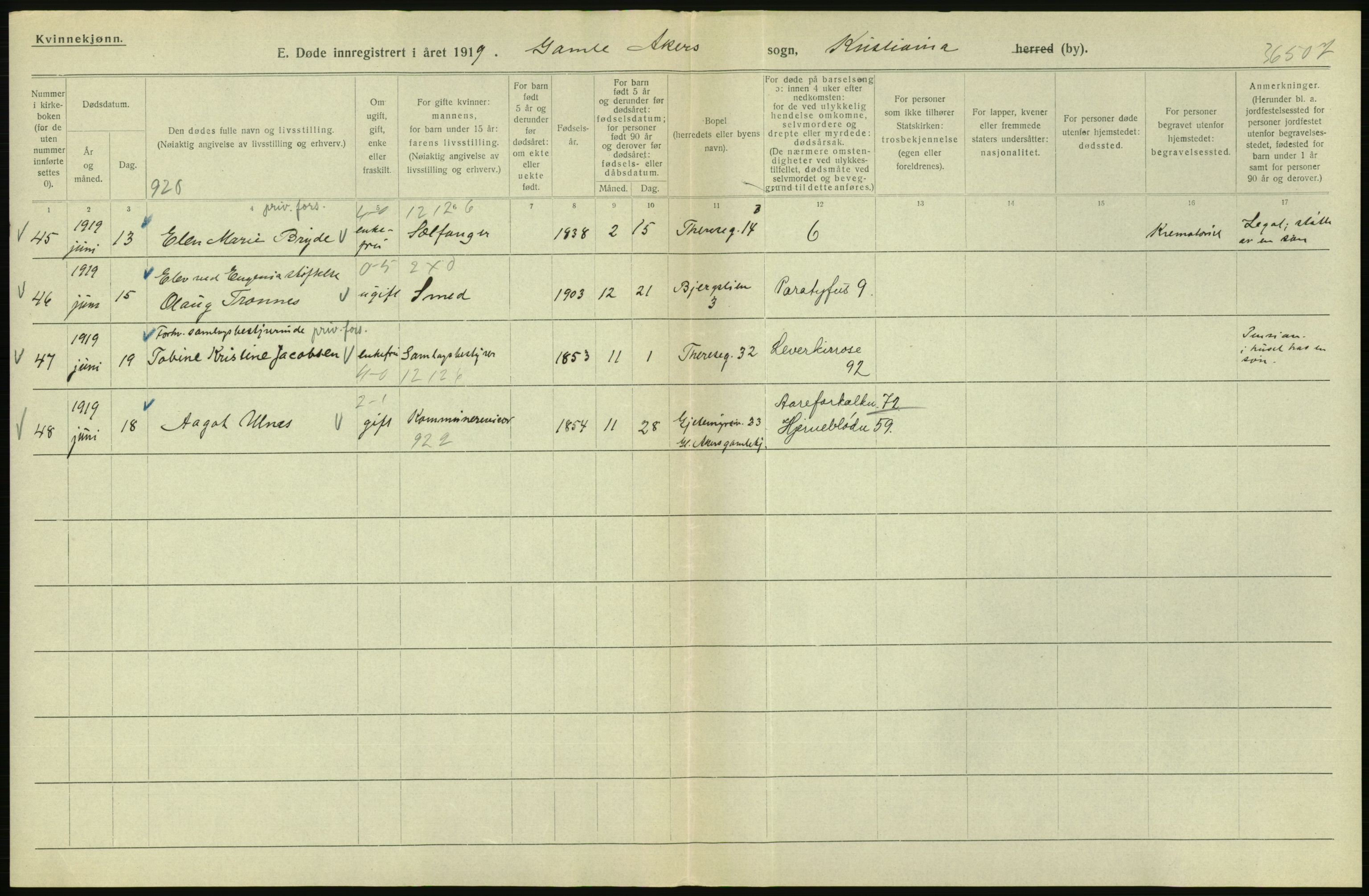 Statistisk sentralbyrå, Sosiodemografiske emner, Befolkning, AV/RA-S-2228/D/Df/Dfb/Dfbi/L0011: Kristiania: Døde, dødfødte, 1919