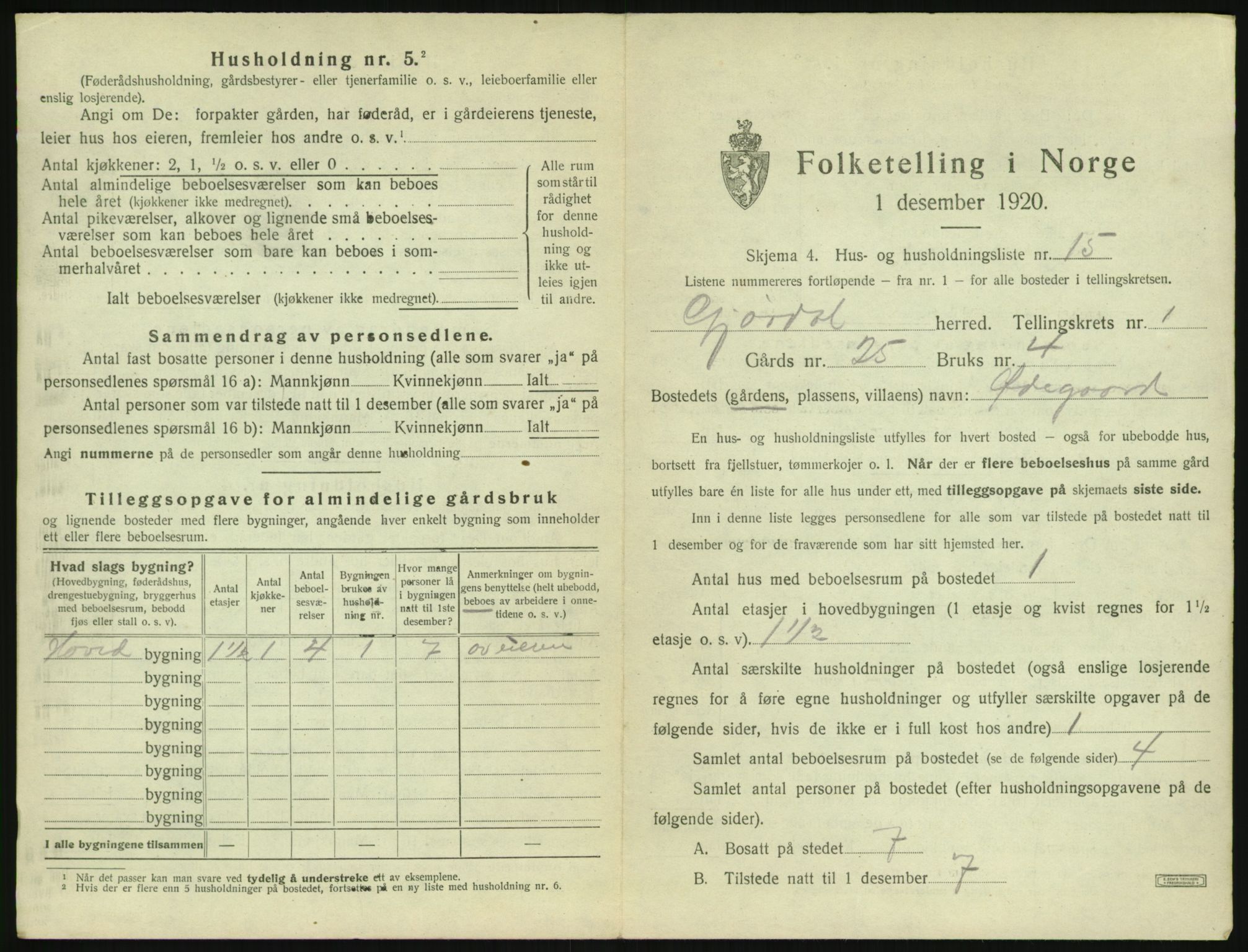 SAK, 1920 census for Gjøvdal, 1920, p. 50