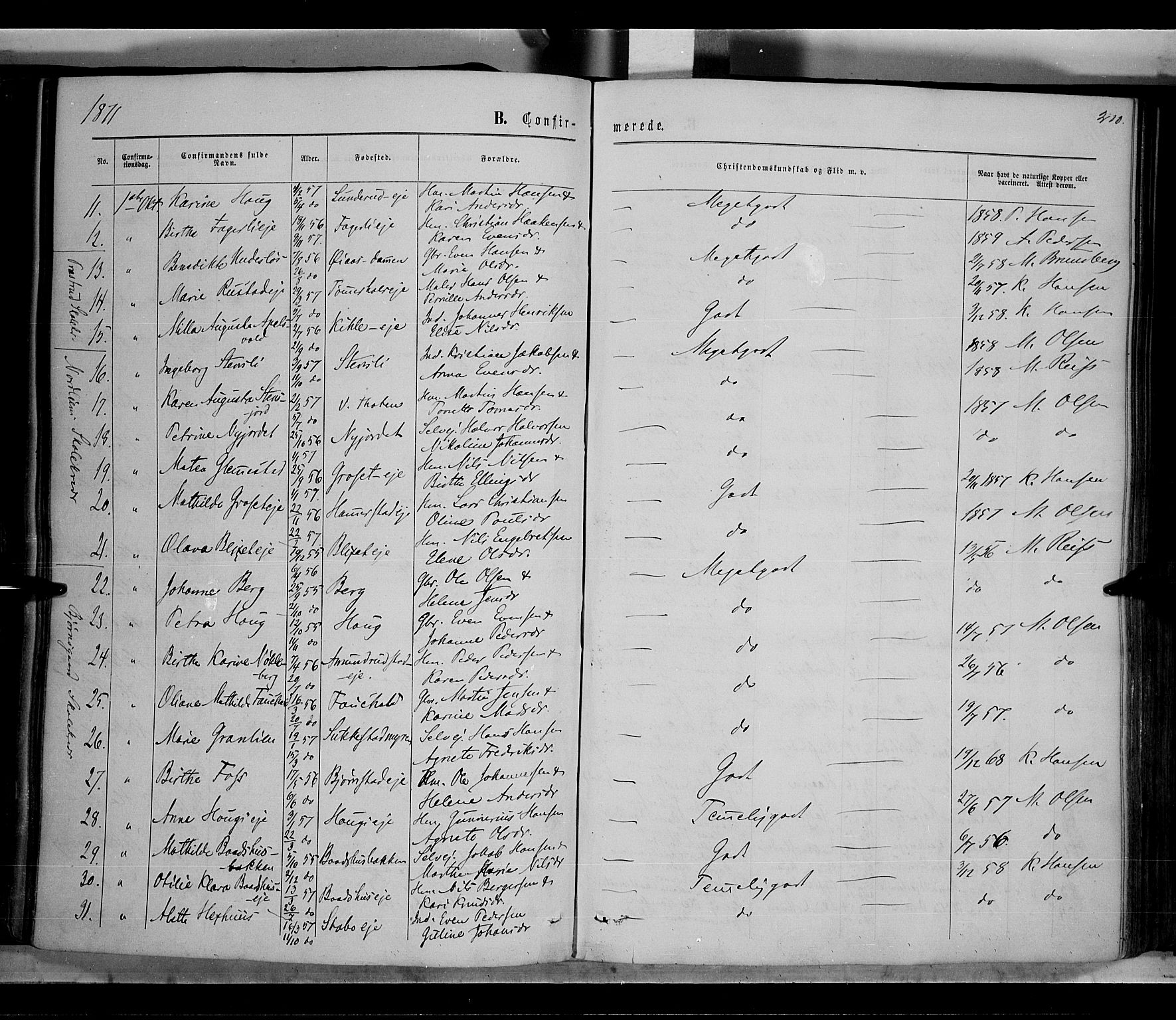 Østre Toten prestekontor, AV/SAH-PREST-104/H/Ha/Haa/L0005: Parish register (official) no. 5, 1866-1877, p. 210