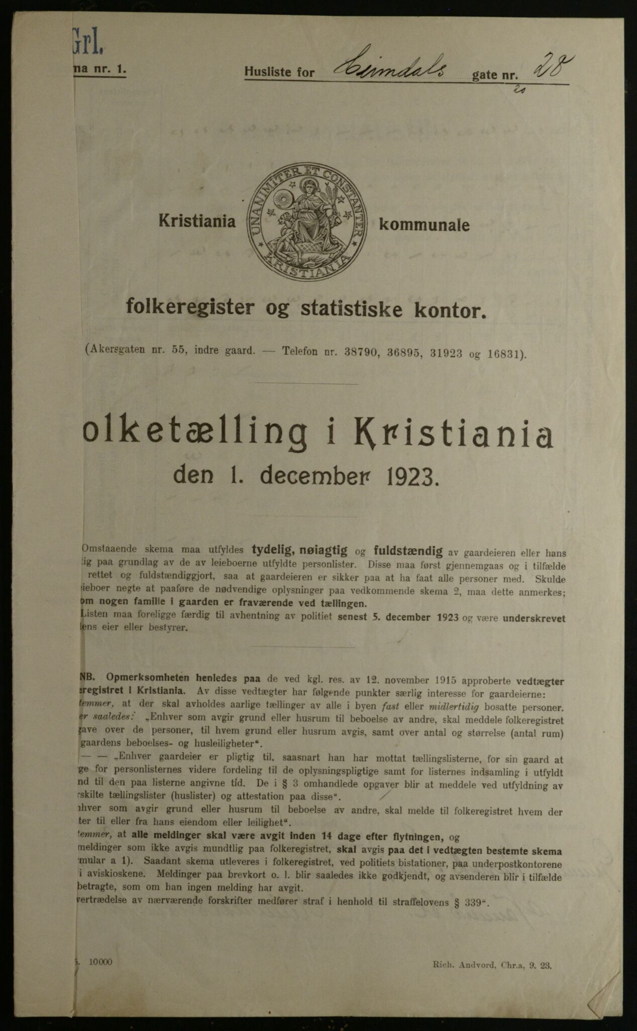 OBA, Municipal Census 1923 for Kristiania, 1923, p. 41806