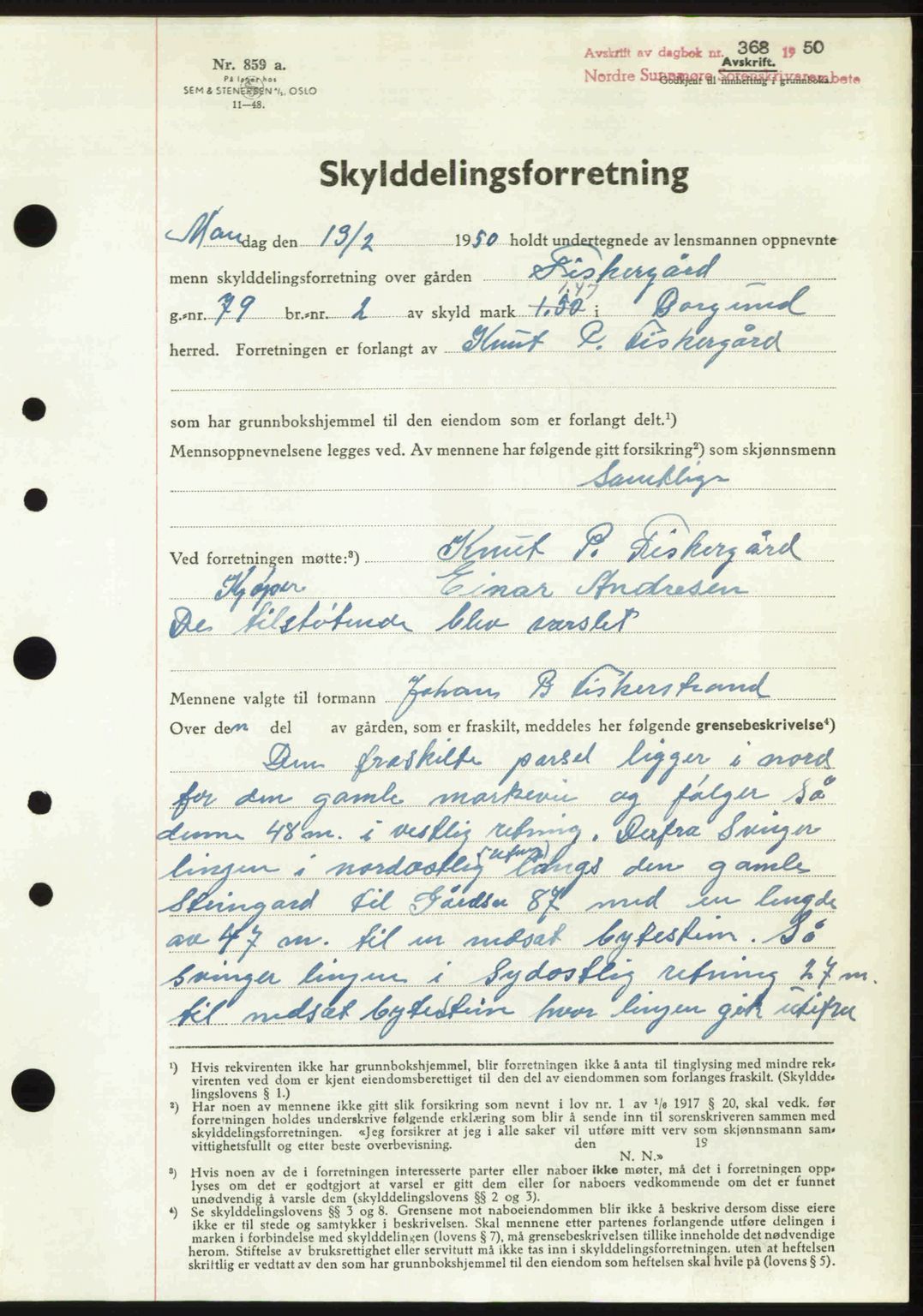 Nordre Sunnmøre sorenskriveri, AV/SAT-A-0006/1/2/2C/2Ca: Mortgage book no. A33, 1949-1950, Diary no: : 368/1950