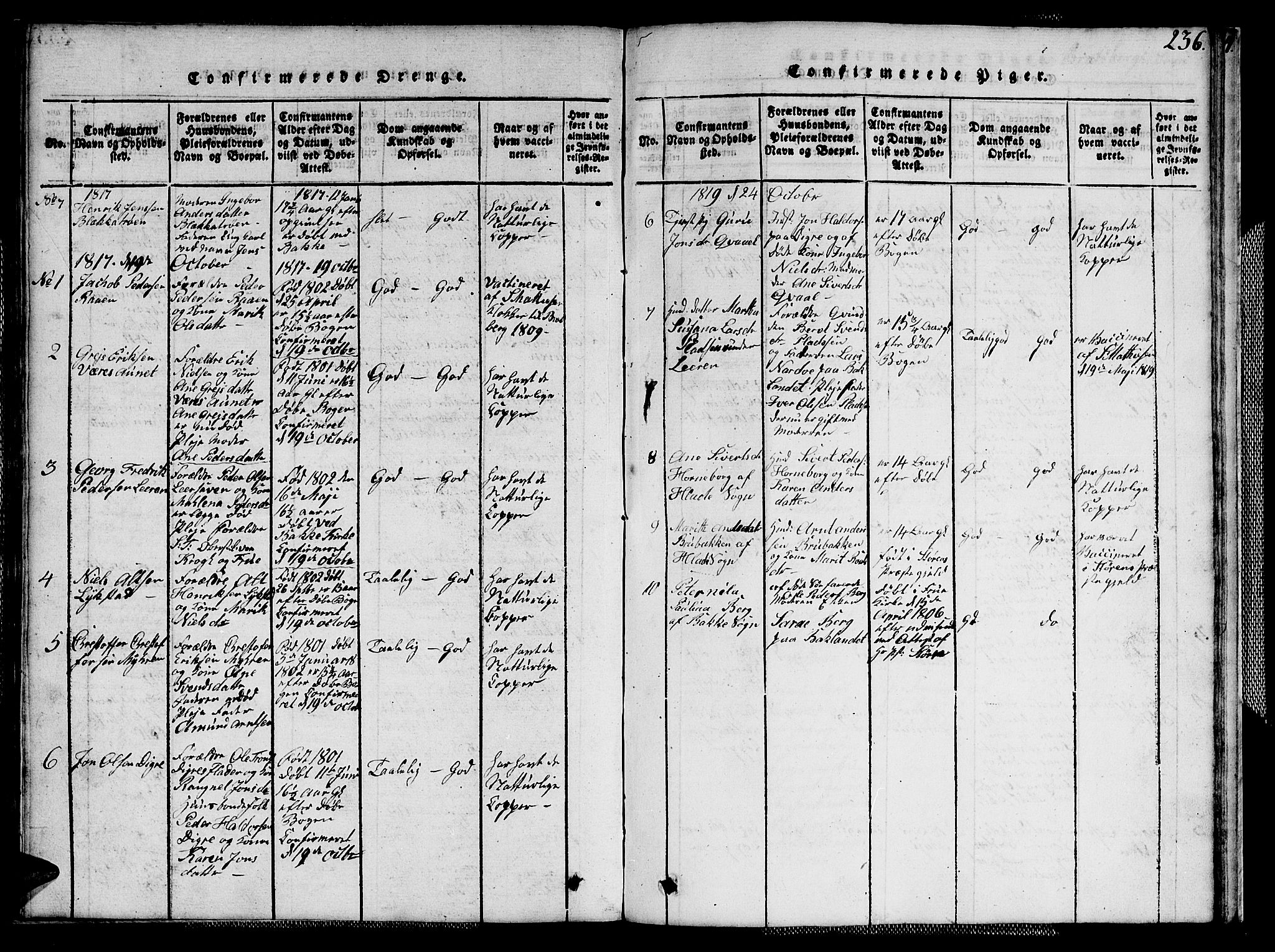Ministerialprotokoller, klokkerbøker og fødselsregistre - Sør-Trøndelag, SAT/A-1456/608/L0336: Parish register (copy) no. 608C02, 1817-1827, p. 236