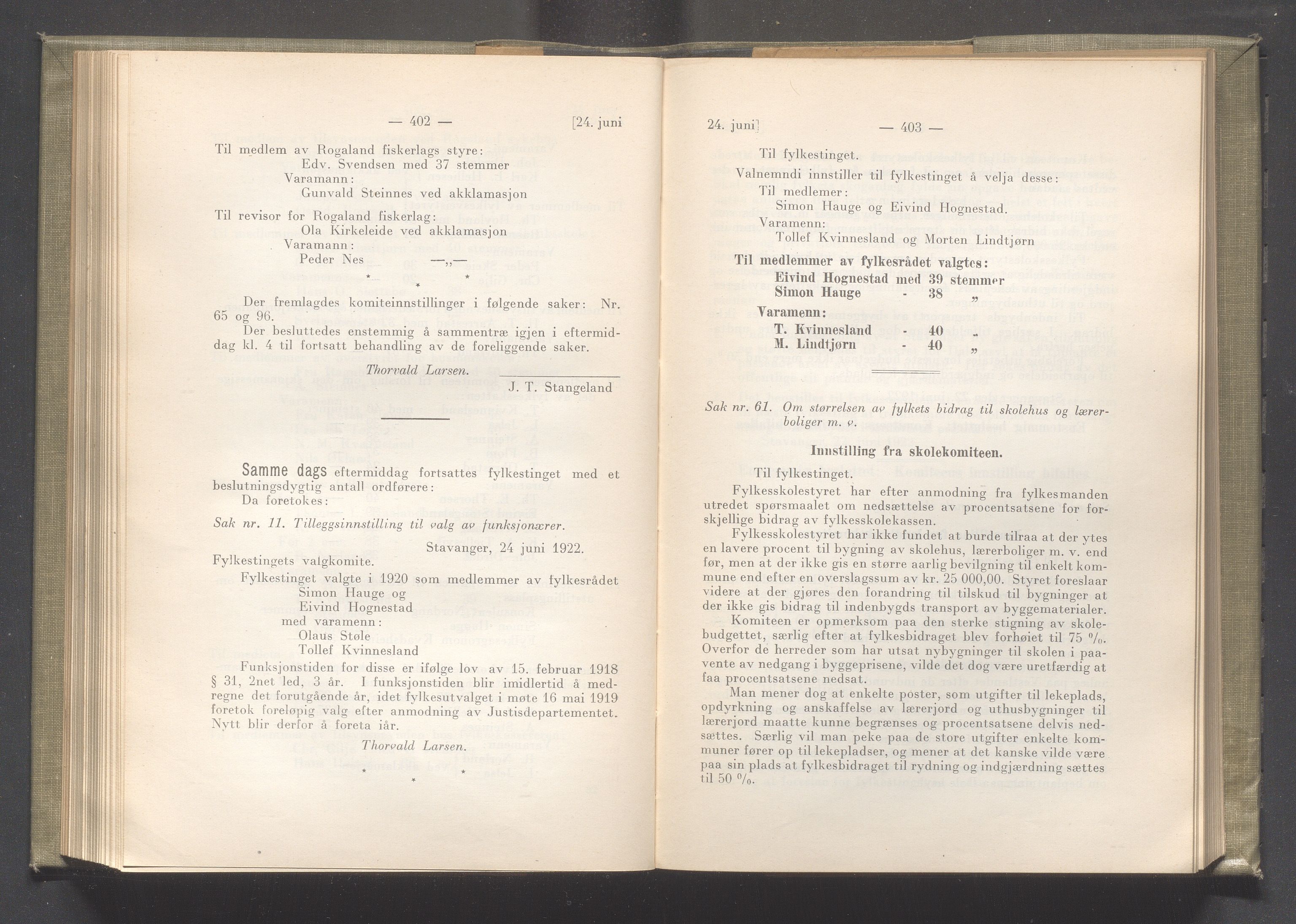 Rogaland fylkeskommune - Fylkesrådmannen , IKAR/A-900/A/Aa/Aaa/L0041: Møtebok , 1922, p. 402-403