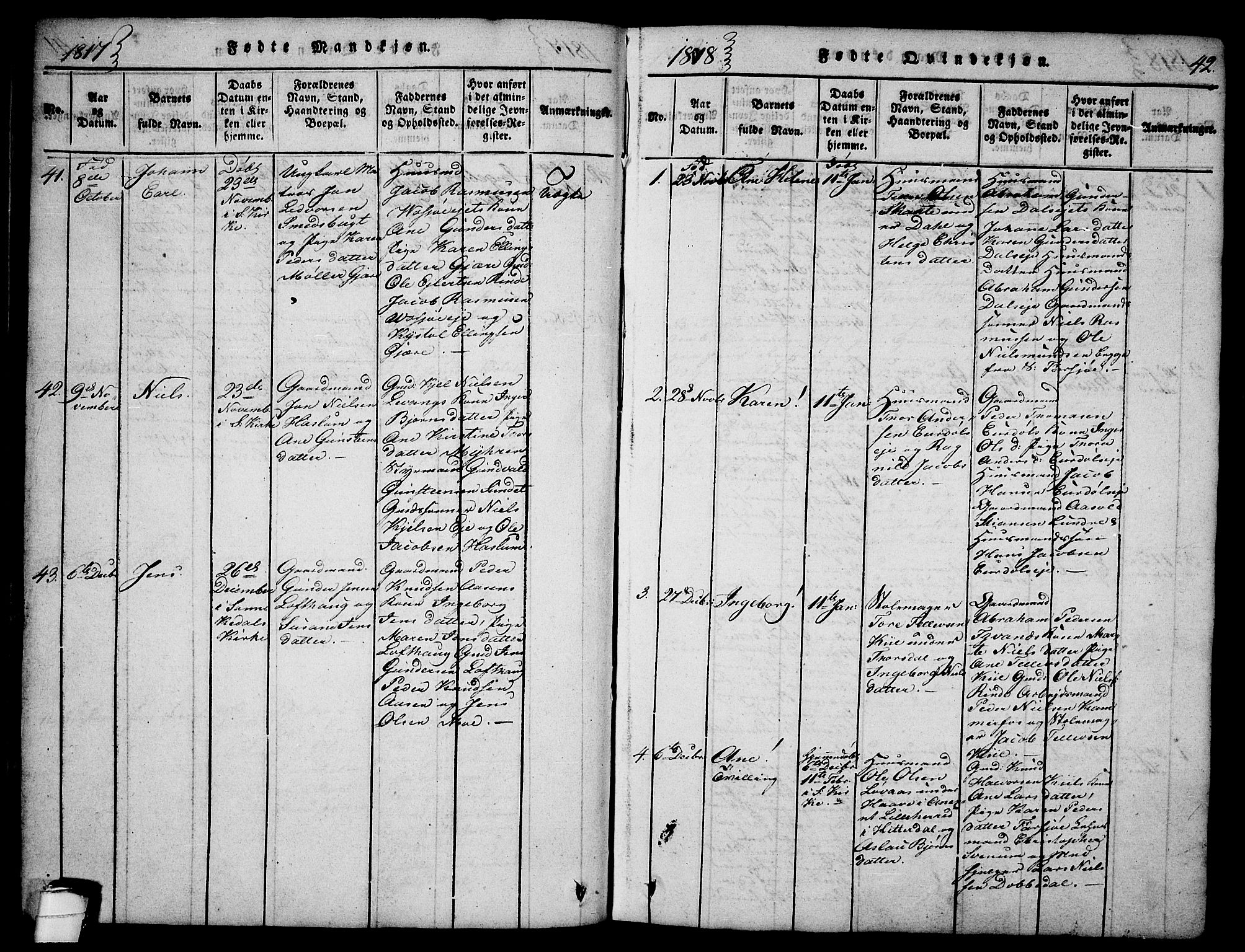 Sannidal kirkebøker, AV/SAKO-A-296/F/Fa/L0004: Parish register (official) no. 4, 1814-1829, p. 42