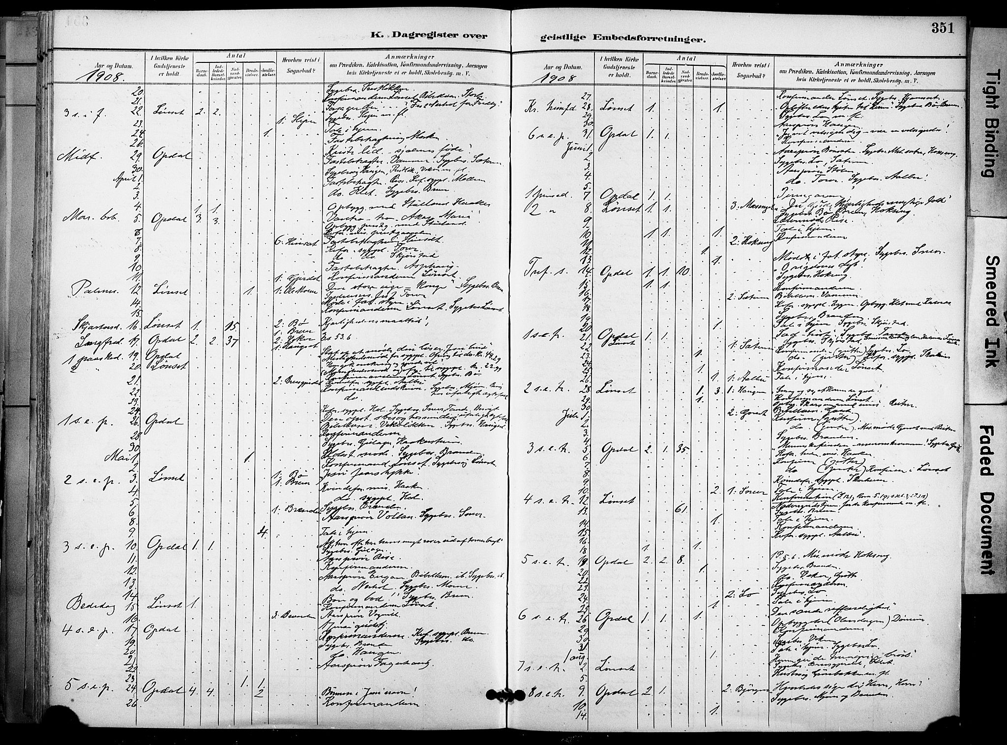 Ministerialprotokoller, klokkerbøker og fødselsregistre - Sør-Trøndelag, AV/SAT-A-1456/678/L0902: Parish register (official) no. 678A11, 1895-1911, p. 351