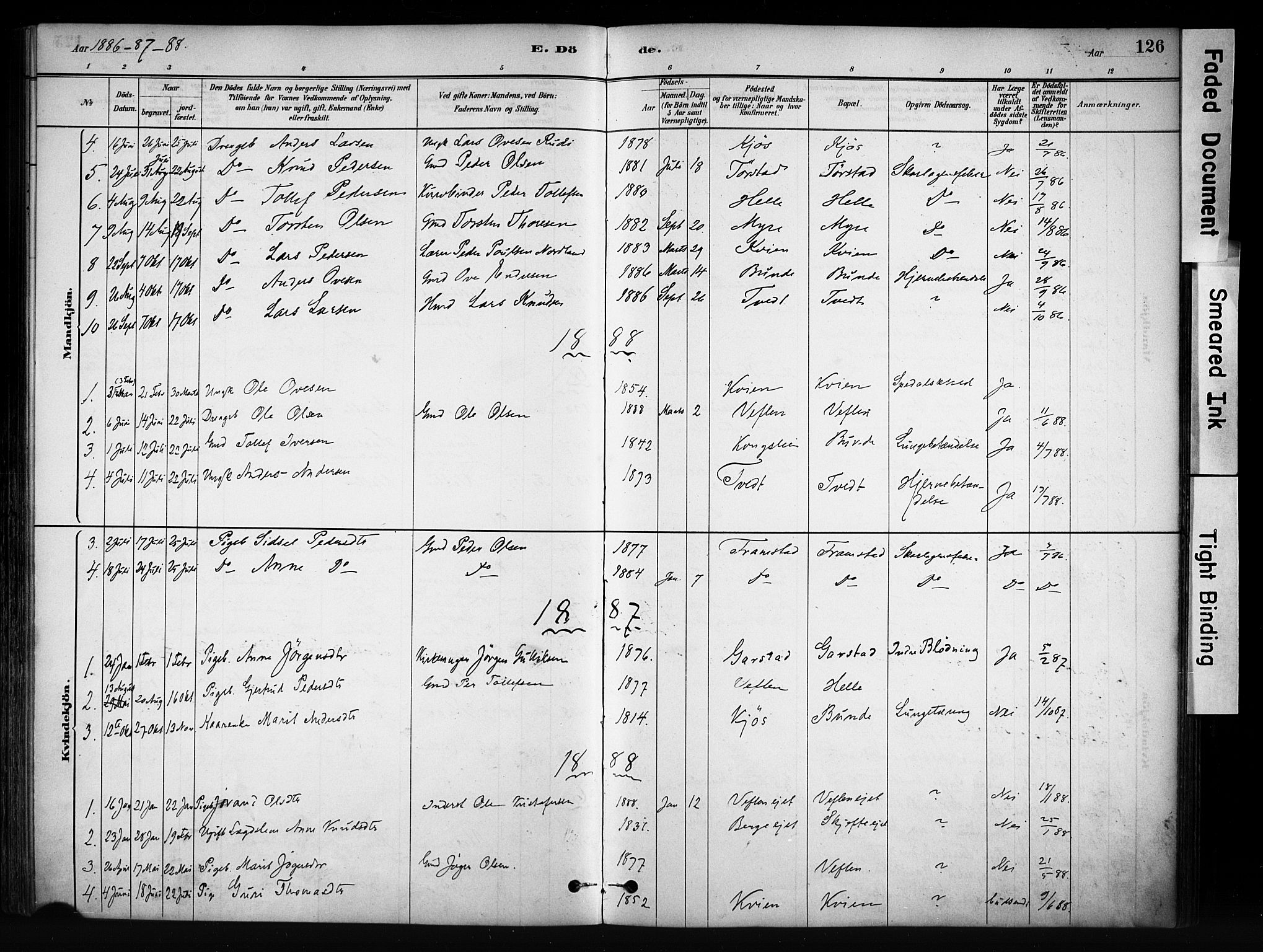 Vang prestekontor, Valdres, SAH/PREST-140/H/Ha/L0009: Parish register (official) no. 9, 1882-1914, p. 126
