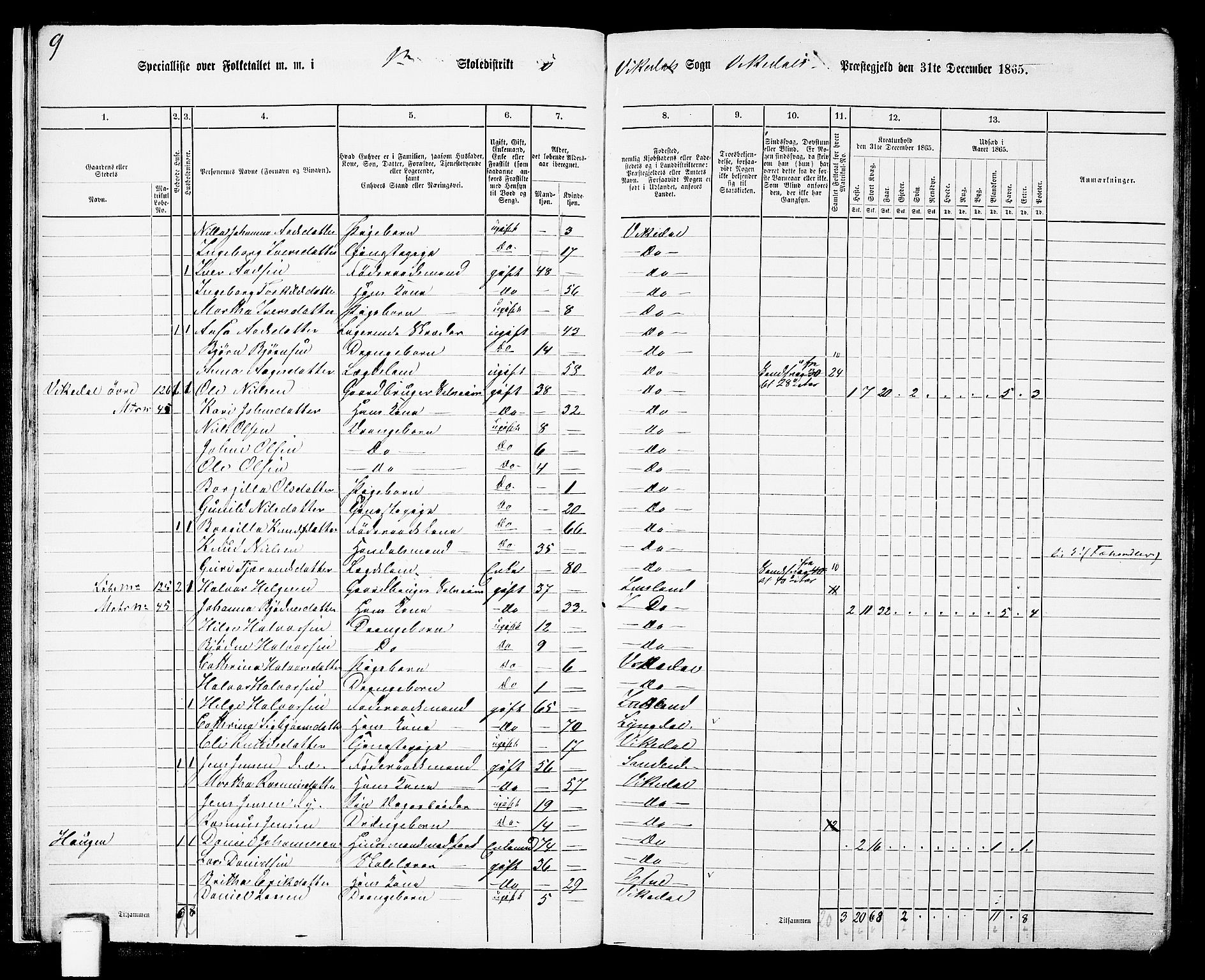 RA, 1865 census for Vikedal, 1865, p. 21