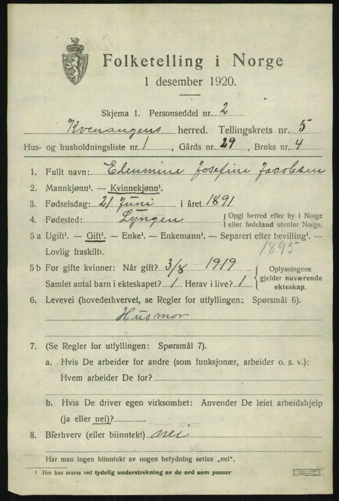 SATØ, 1920 census for Kvænangen, 1920, p. 3076