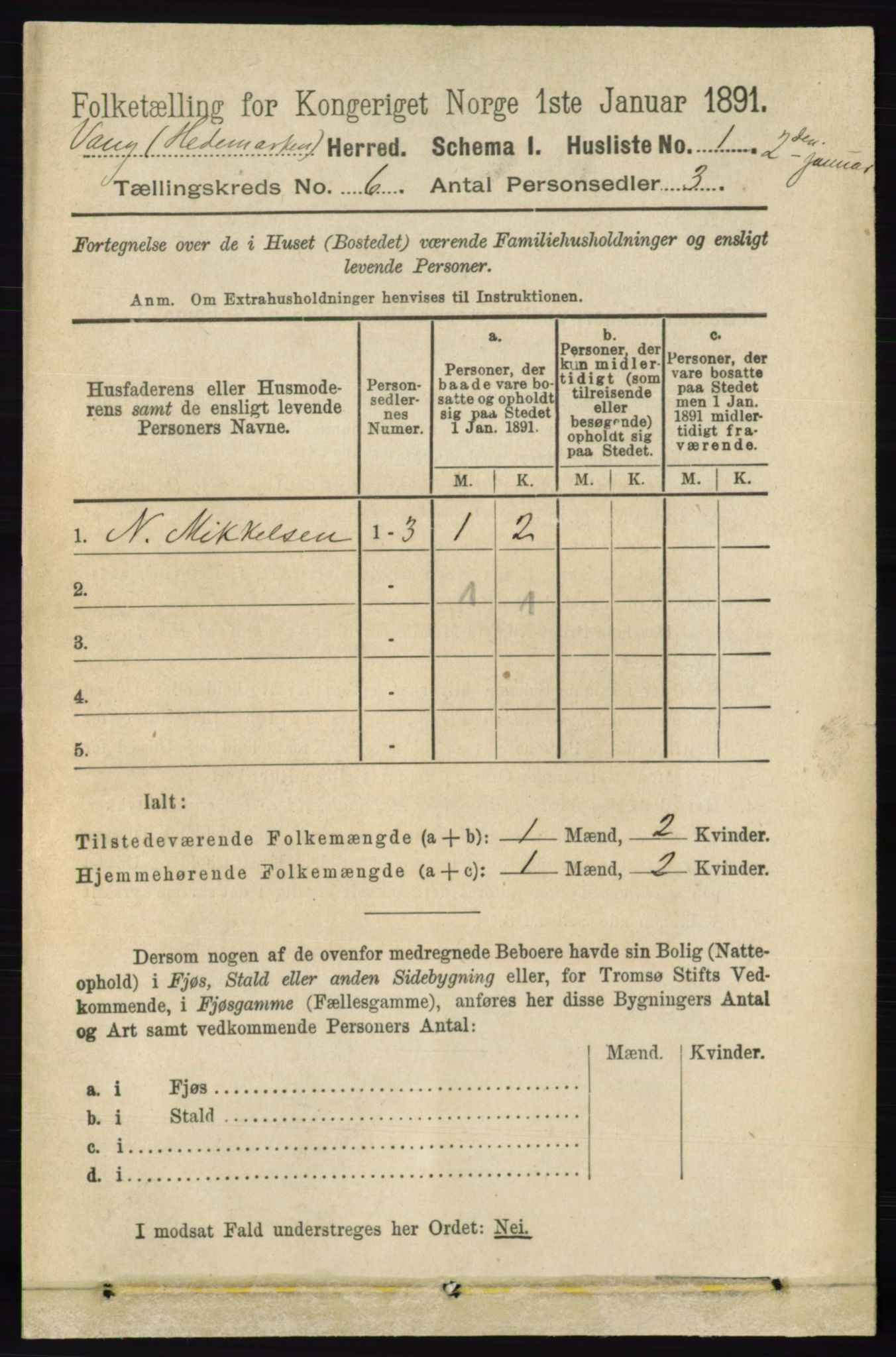 RA, 1891 census for 0414 Vang, 1891, p. 4169