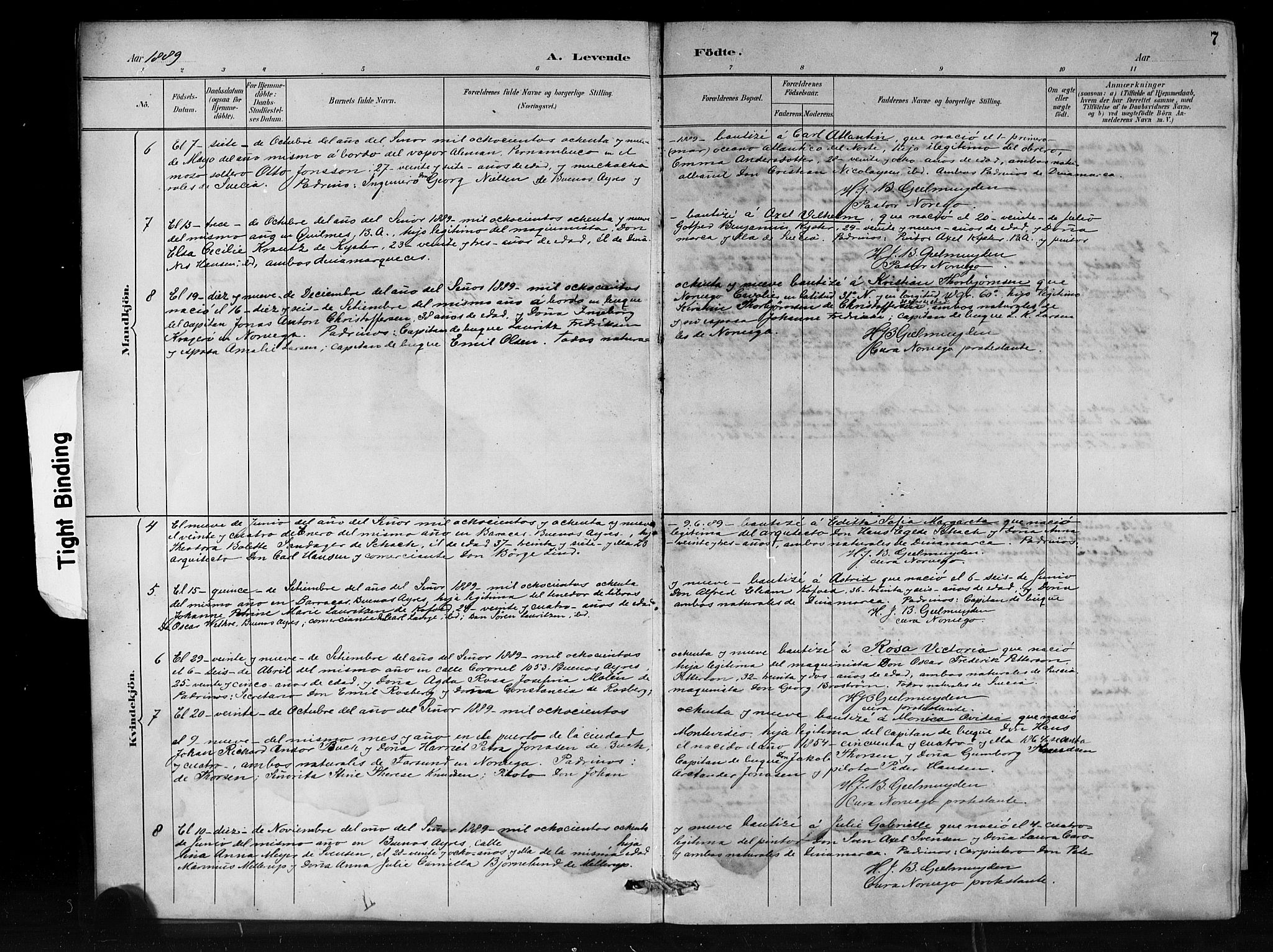 Den norske sjømannsmisjon i utlandet/Syd-Amerika (Buenos Aires m.fl.), SAB/SAB/PA-0118/H/Ha/L0001: Parish register (official) no. A 1, 1888-1898, p. 7