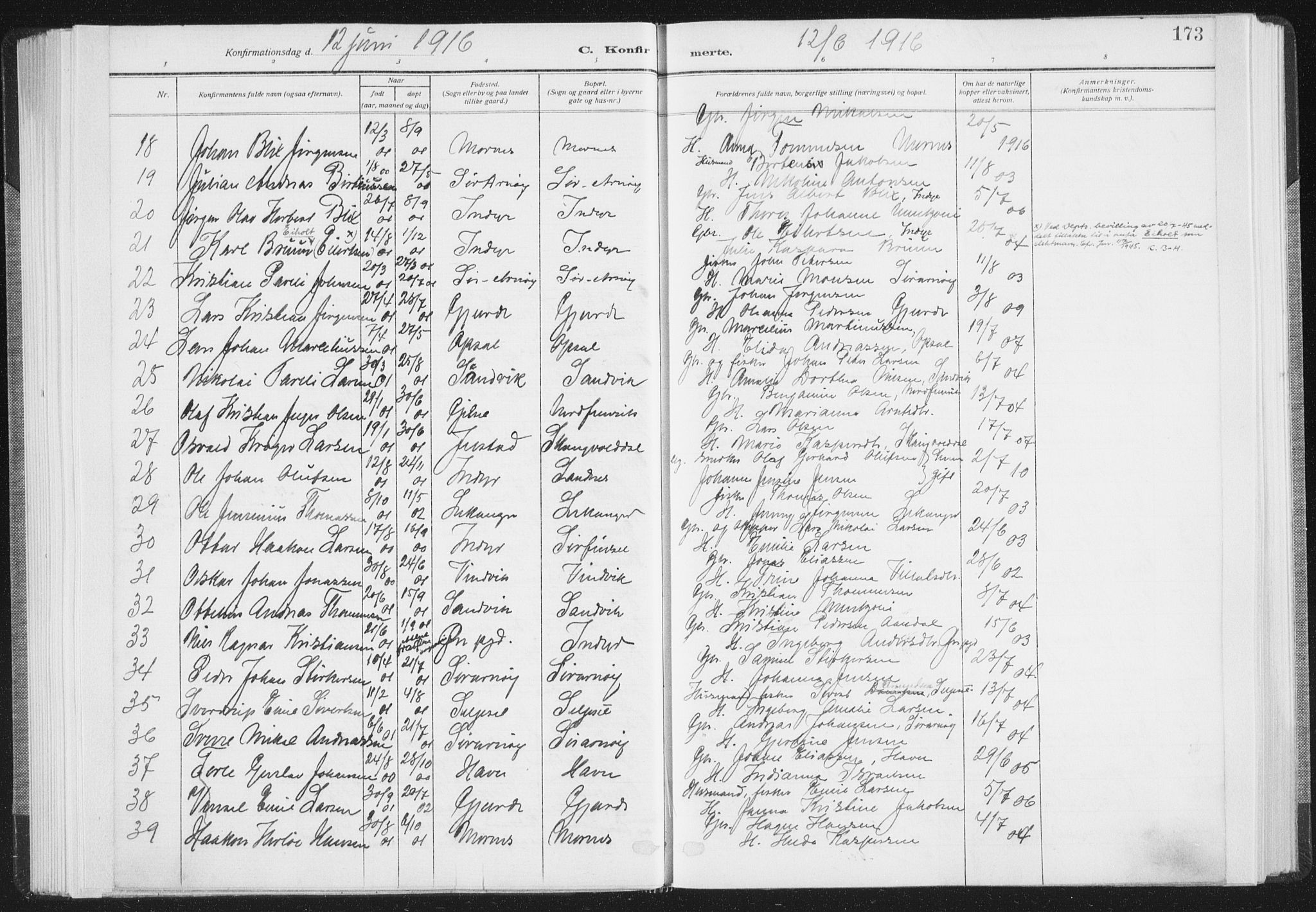 Ministerialprotokoller, klokkerbøker og fødselsregistre - Nordland, AV/SAT-A-1459/805/L0104: Parish register (official) no. 805A09, 1909-1926, p. 173