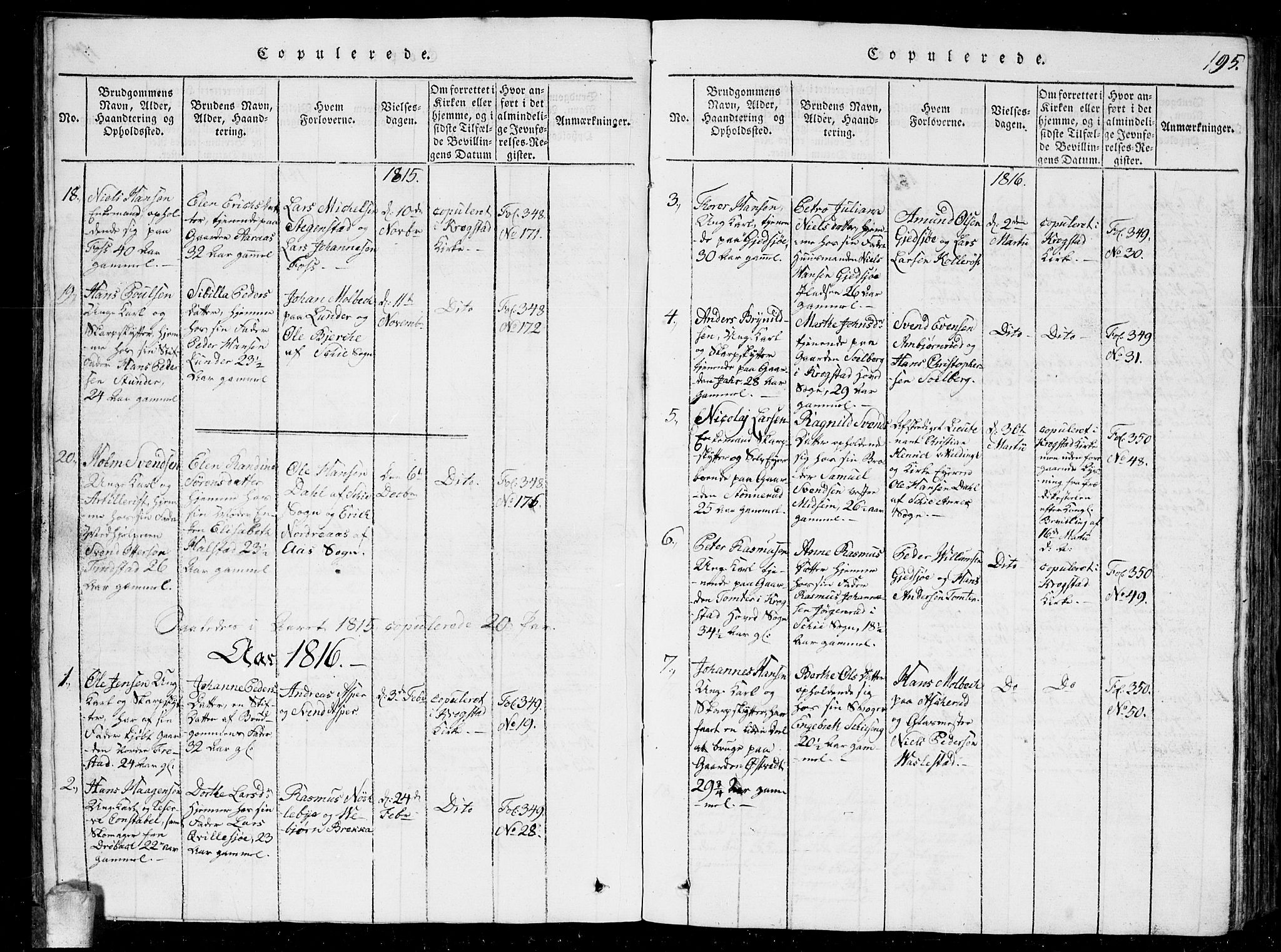 Kråkstad prestekontor Kirkebøker, AV/SAO-A-10125a/G/Ga/L0001: Parish register (copy) no. I 1, 1813-1824, p. 195