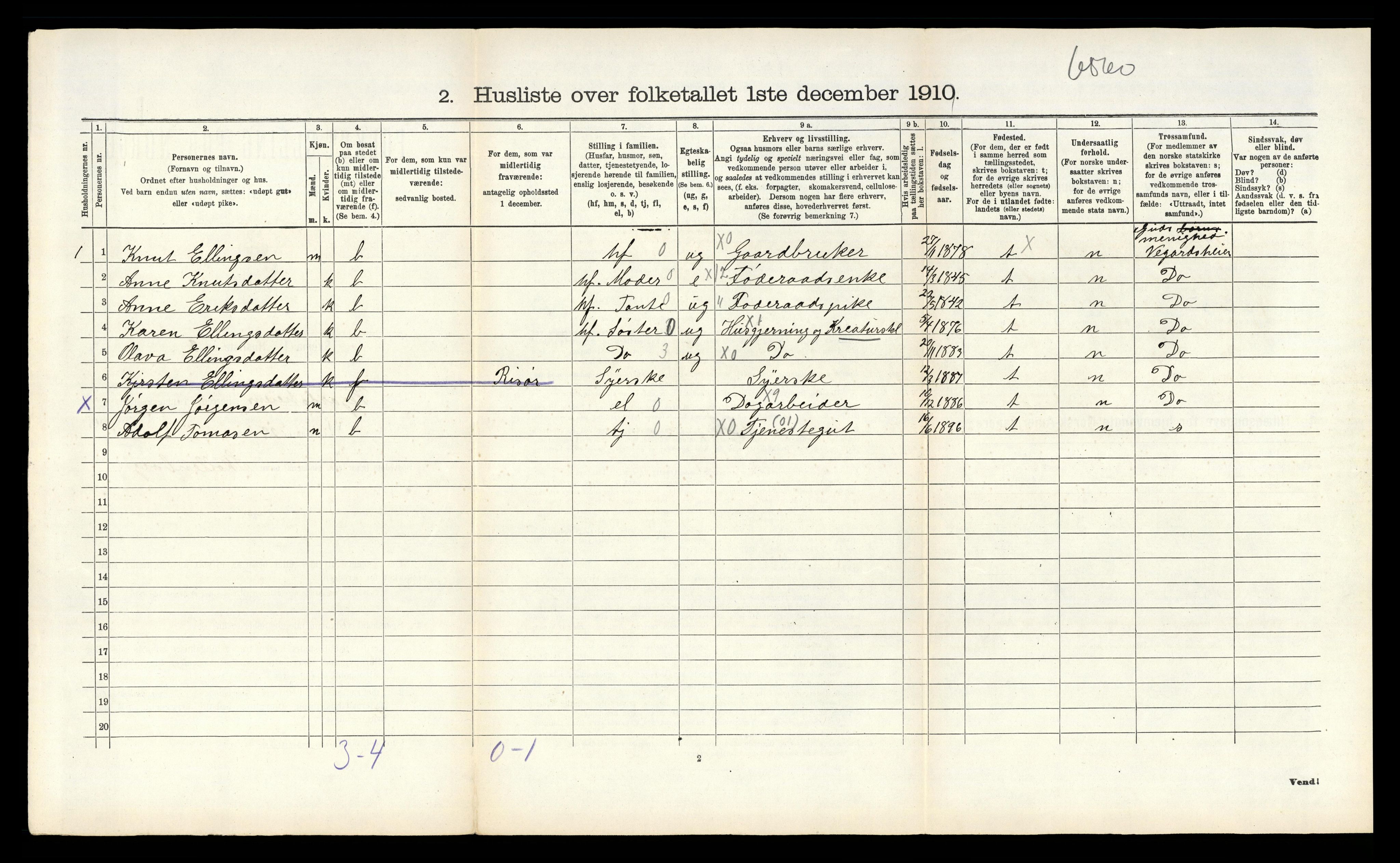 RA, 1910 census for Vegårshei, 1910, p. 123