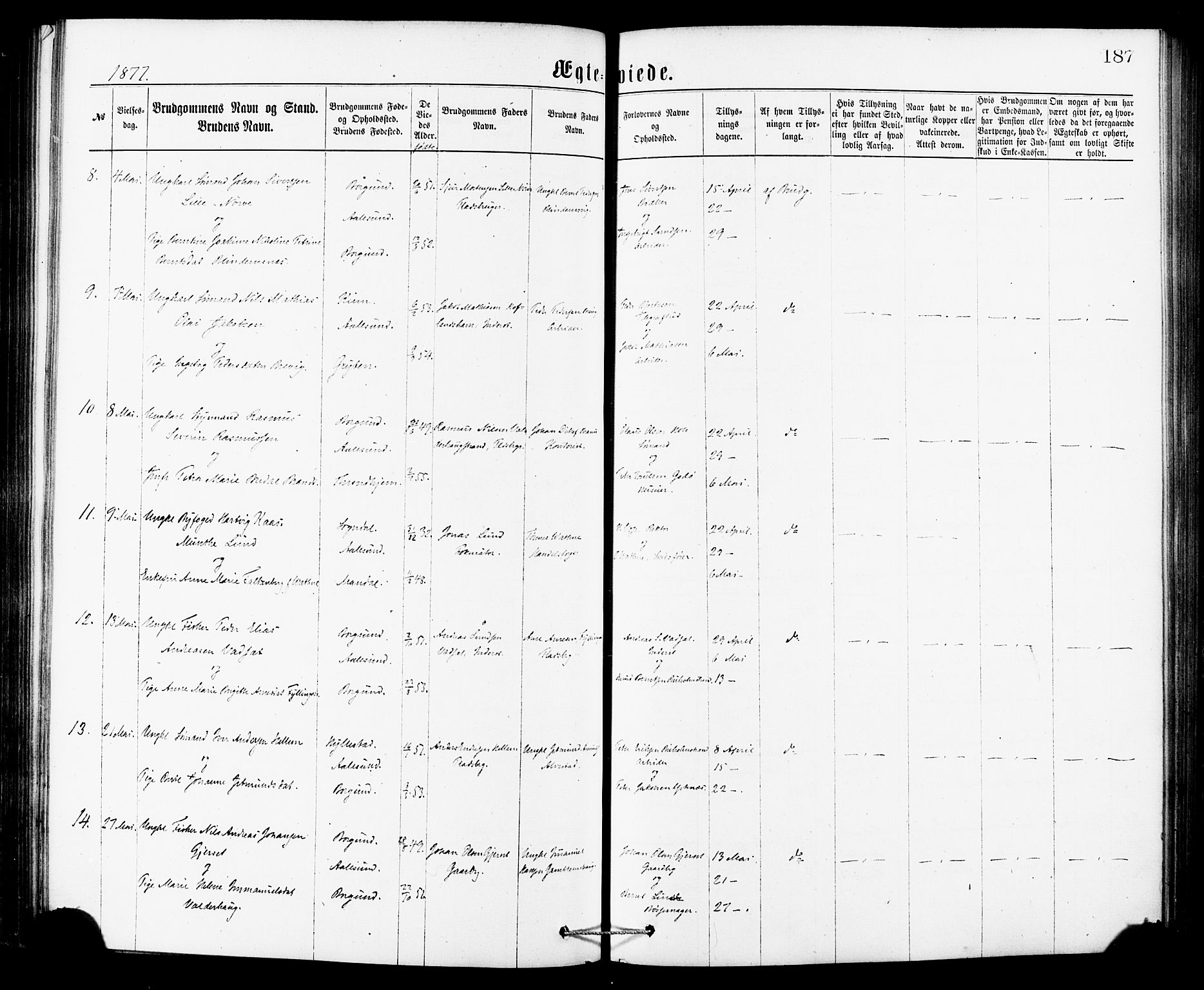 Ministerialprotokoller, klokkerbøker og fødselsregistre - Møre og Romsdal, AV/SAT-A-1454/529/L0453: Parish register (official) no. 529A03, 1872-1877, p. 187