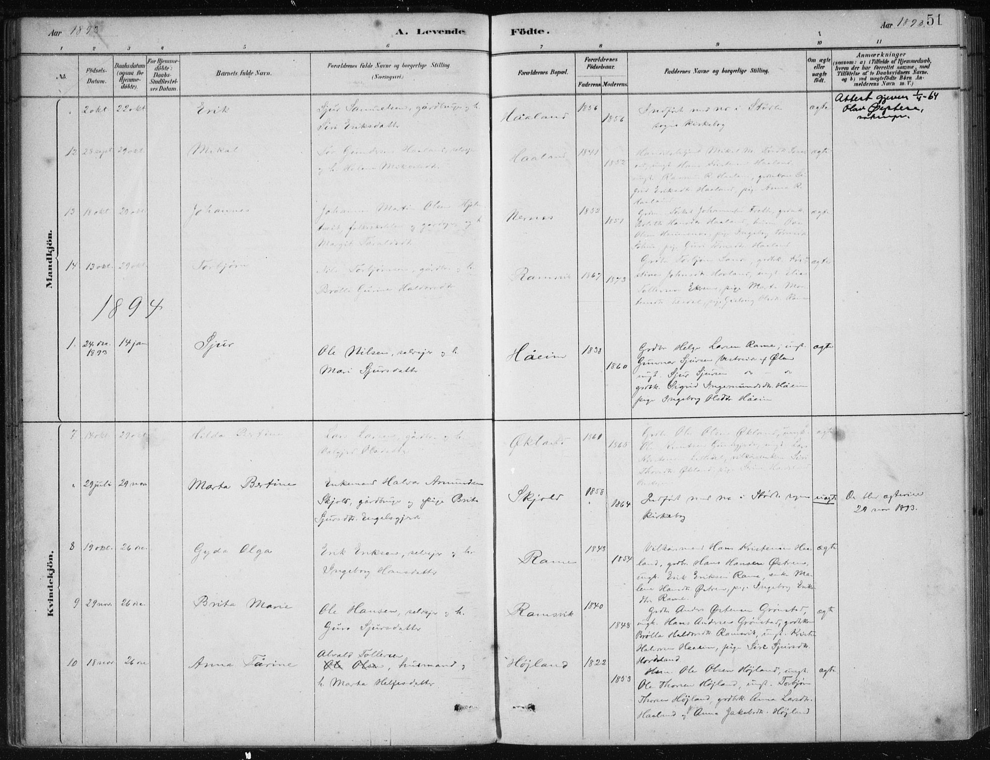 Etne sokneprestembete, SAB/A-75001/H/Haa: Parish register (official) no. D  1, 1879-1919, p. 51