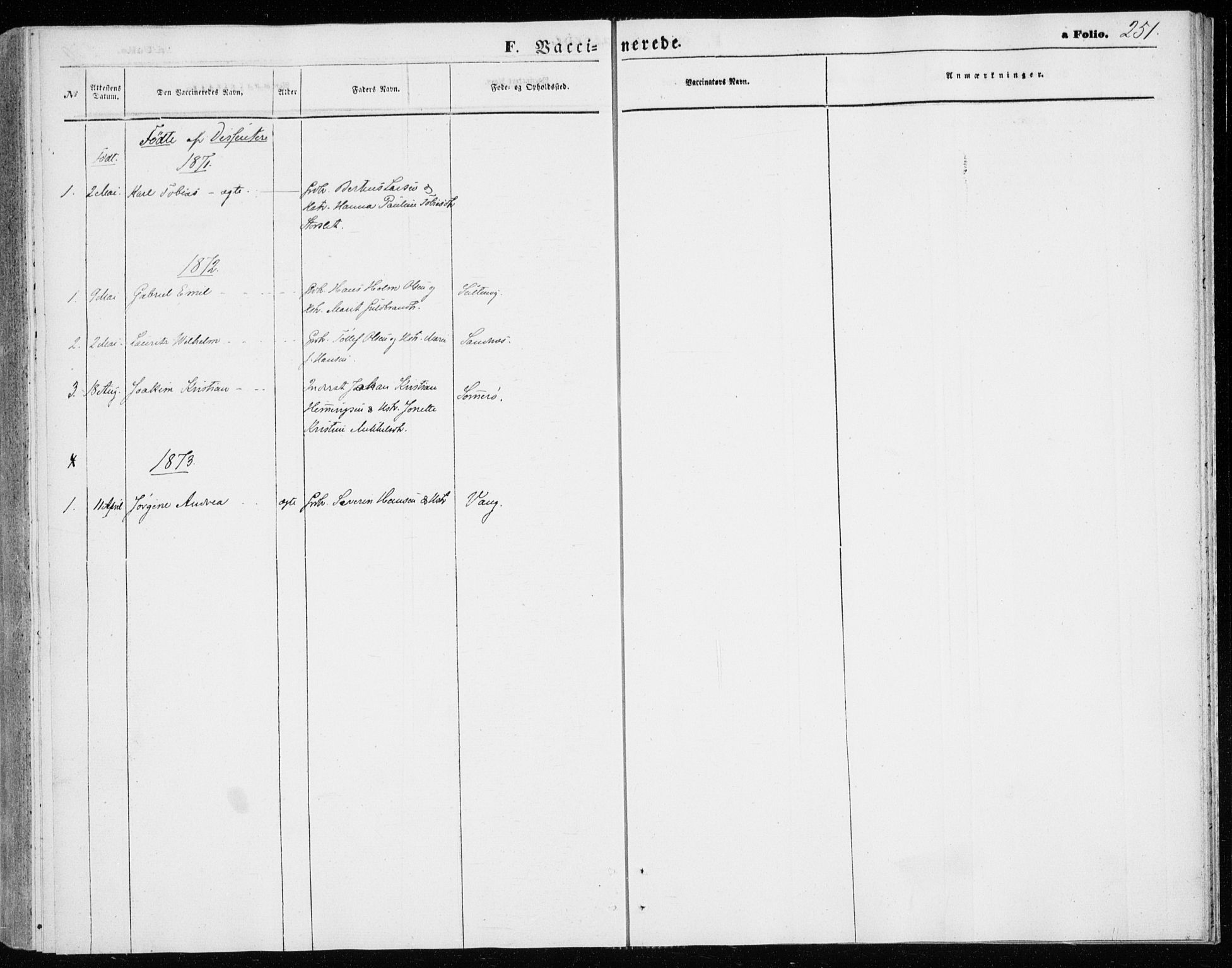 Lenvik sokneprestembete, SATØ/S-1310/H/Ha/Haa/L0009kirke: Parish register (official) no. 9, 1866-1873, p. 251