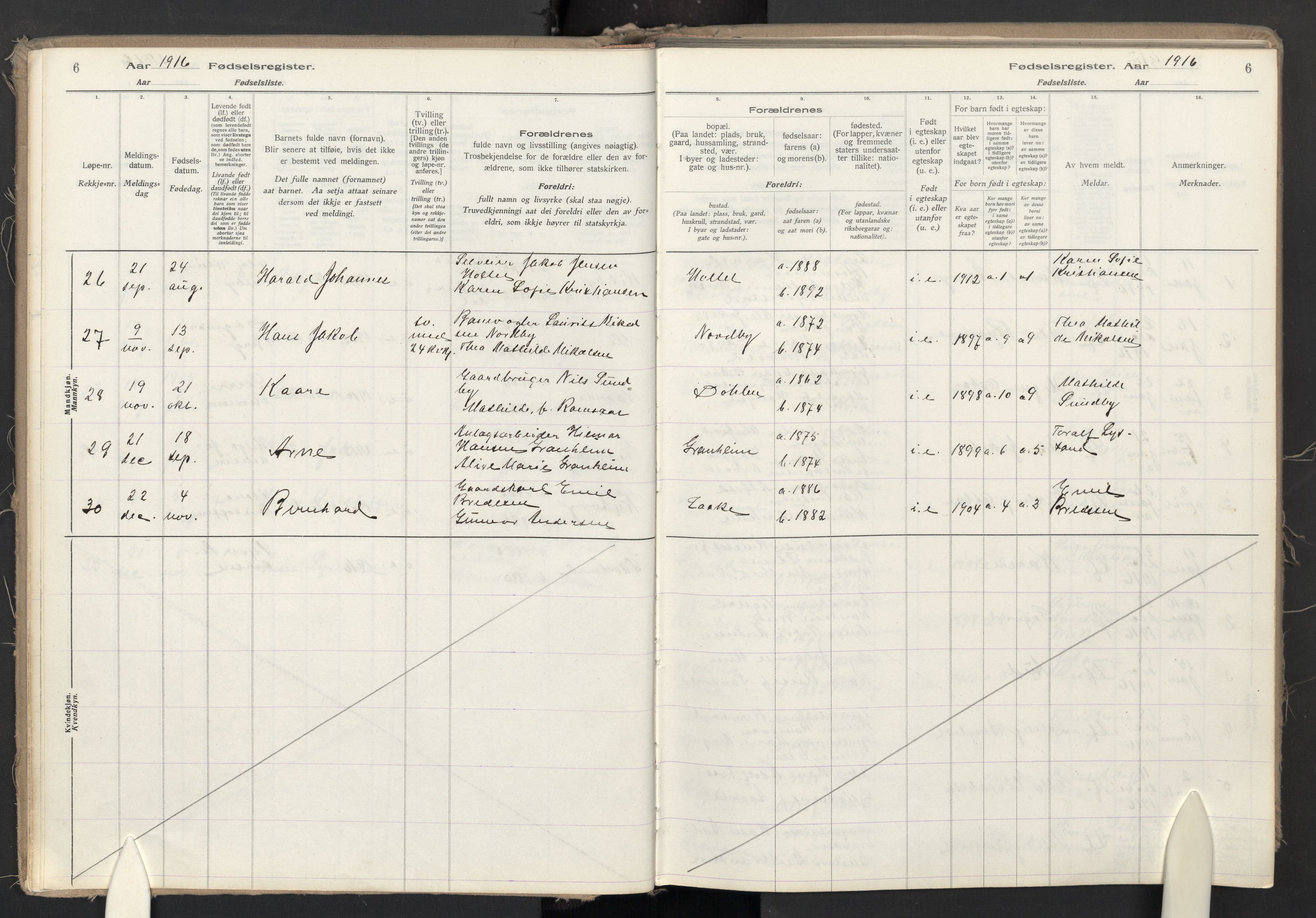 Ullensaker prestekontor Kirkebøker, AV/SAO-A-10236a/J/Jb/L0001: Birth register no. II 1, 1916-1946, p. 6