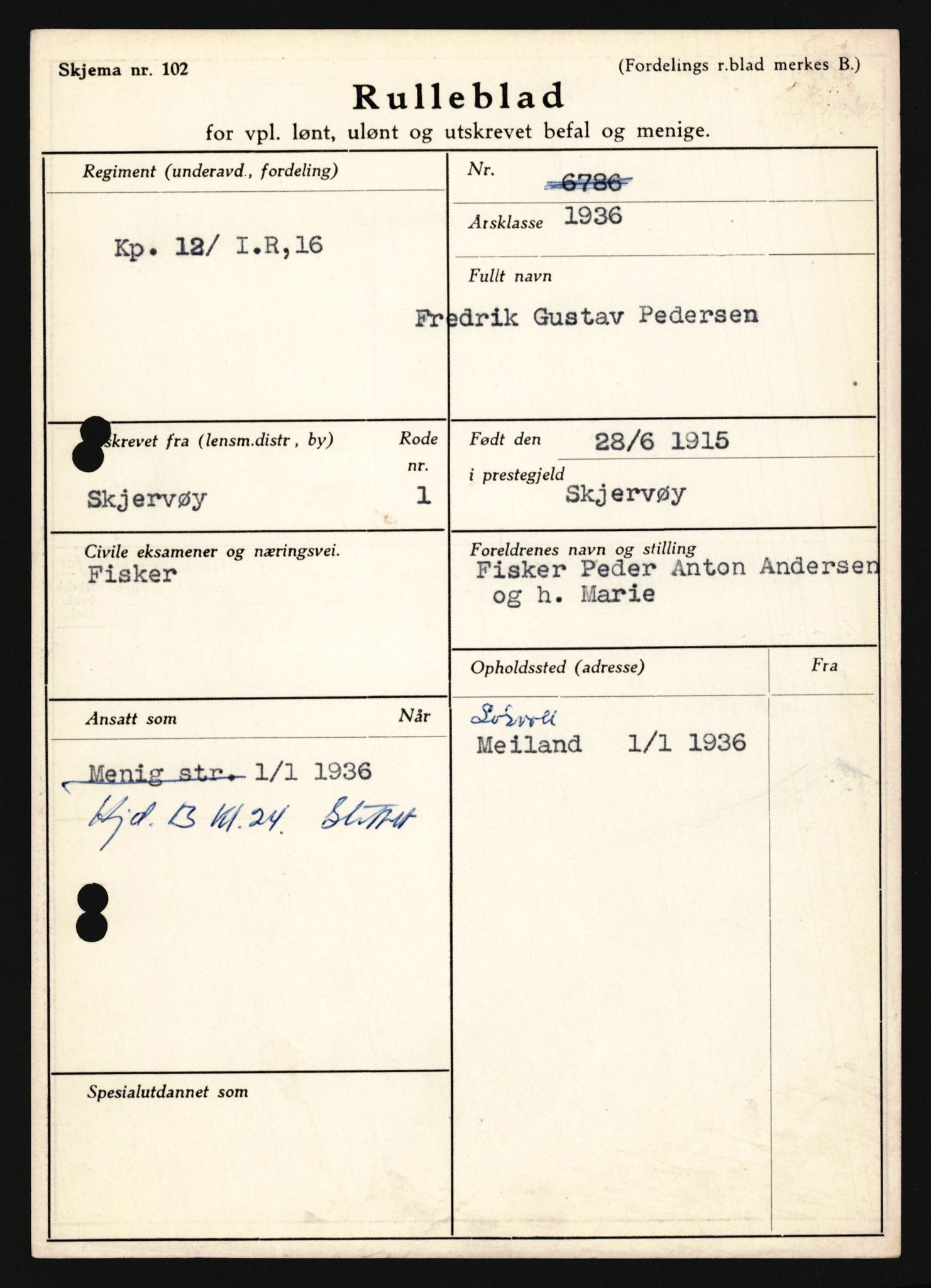 Forsvaret, Troms infanteriregiment nr. 16, AV/RA-RAFA-3146/P/Pa/L0020: Rulleblad for regimentets menige mannskaper, årsklasse 1936, 1936, p. 1113