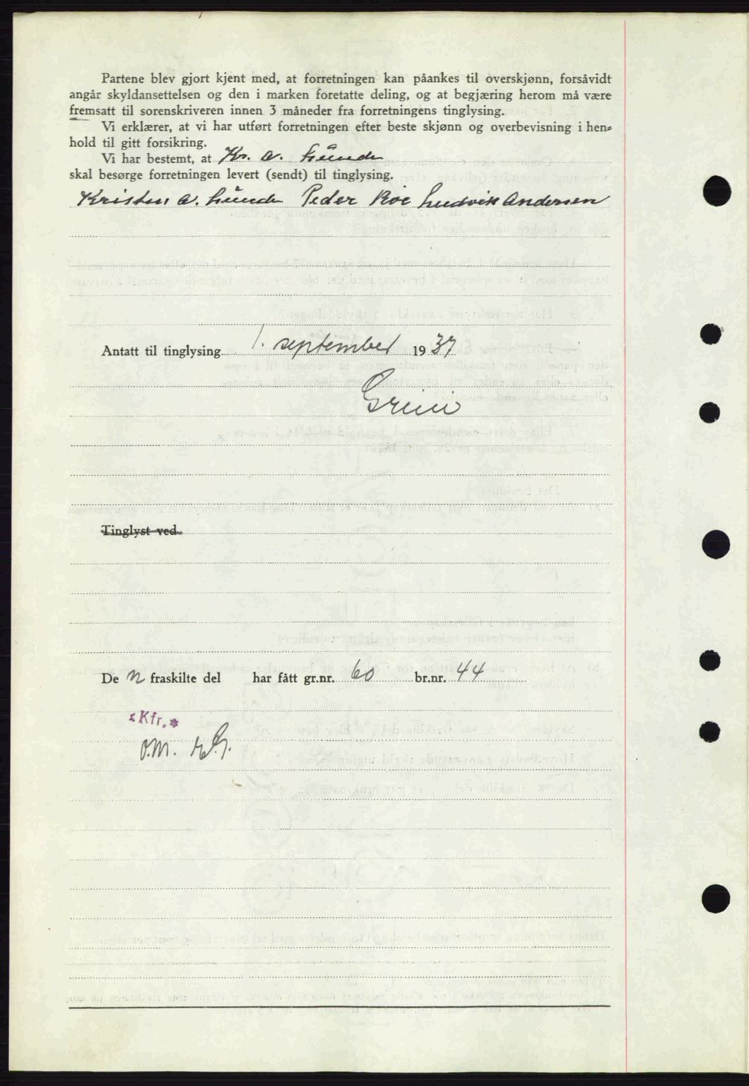 Bamble sorenskriveri, AV/SAKO-A-214/G/Ga/Gag/L0002: Mortgage book no. A-2, 1937-1938, Diary no: : 947/1937