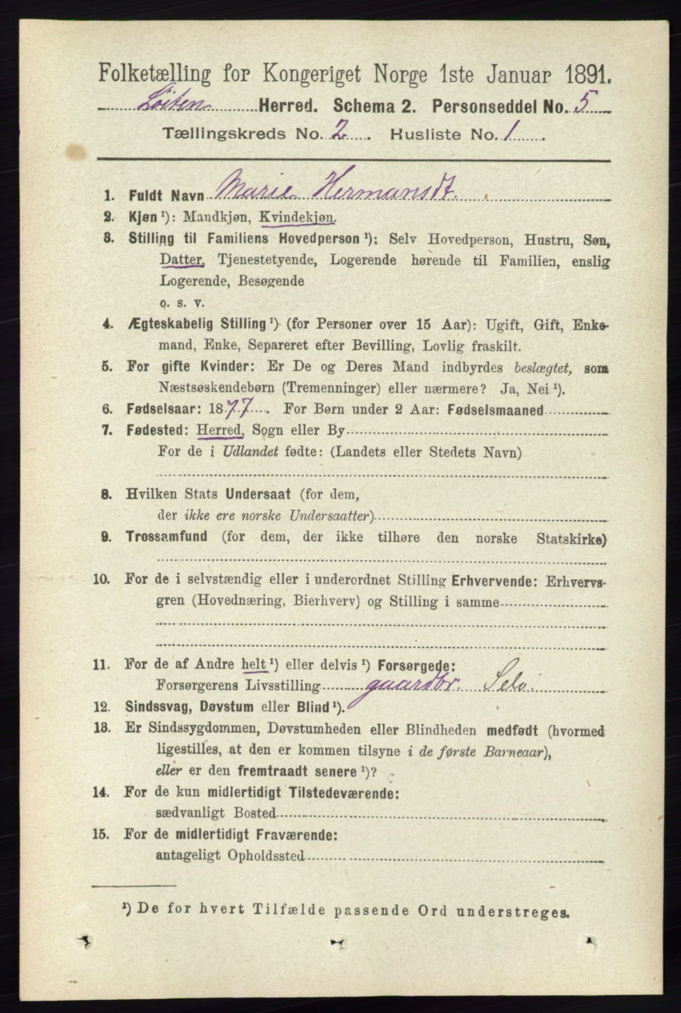 RA, 1891 census for 0415 Løten, 1891, p. 1489