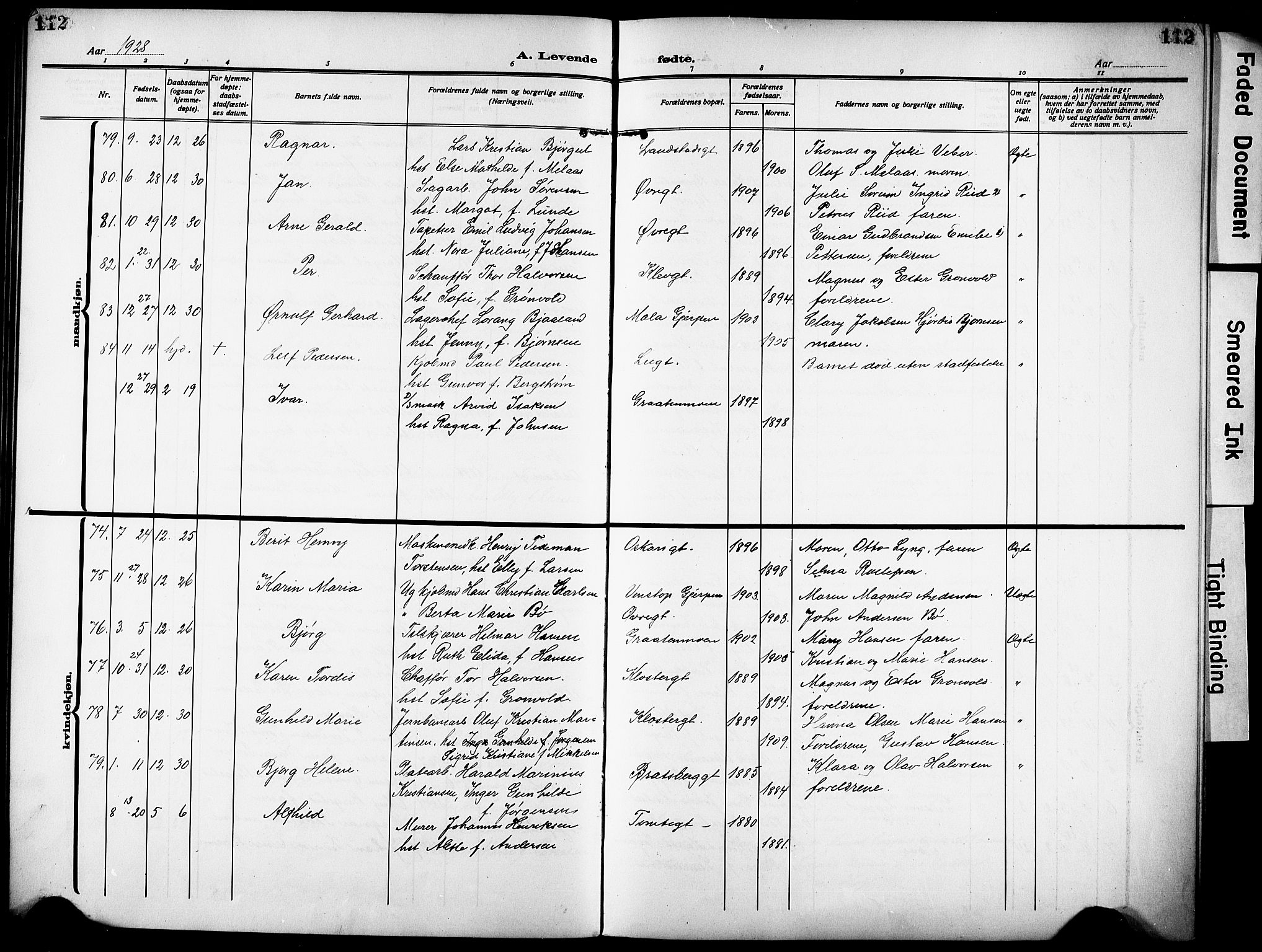 Skien kirkebøker, SAKO/A-302/G/Ga/L0010: Parish register (copy) no. 10, 1920-1931, p. 112