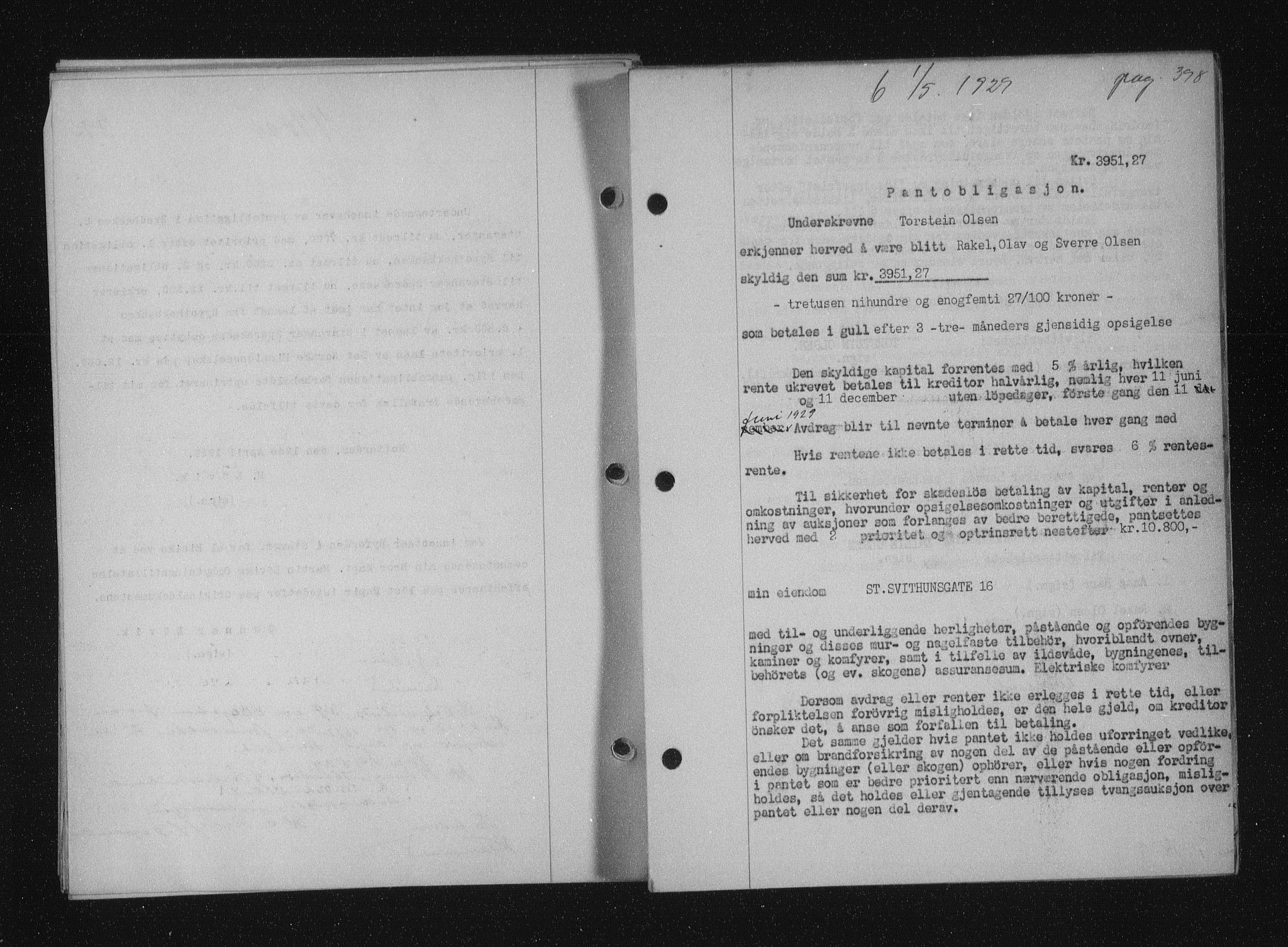 Stavanger byfogd, SAST/A-101408/001/4/41/410/410BB/L0055: Mortgage book no. 43, 1928-1929, Deed date: 01.05.1929