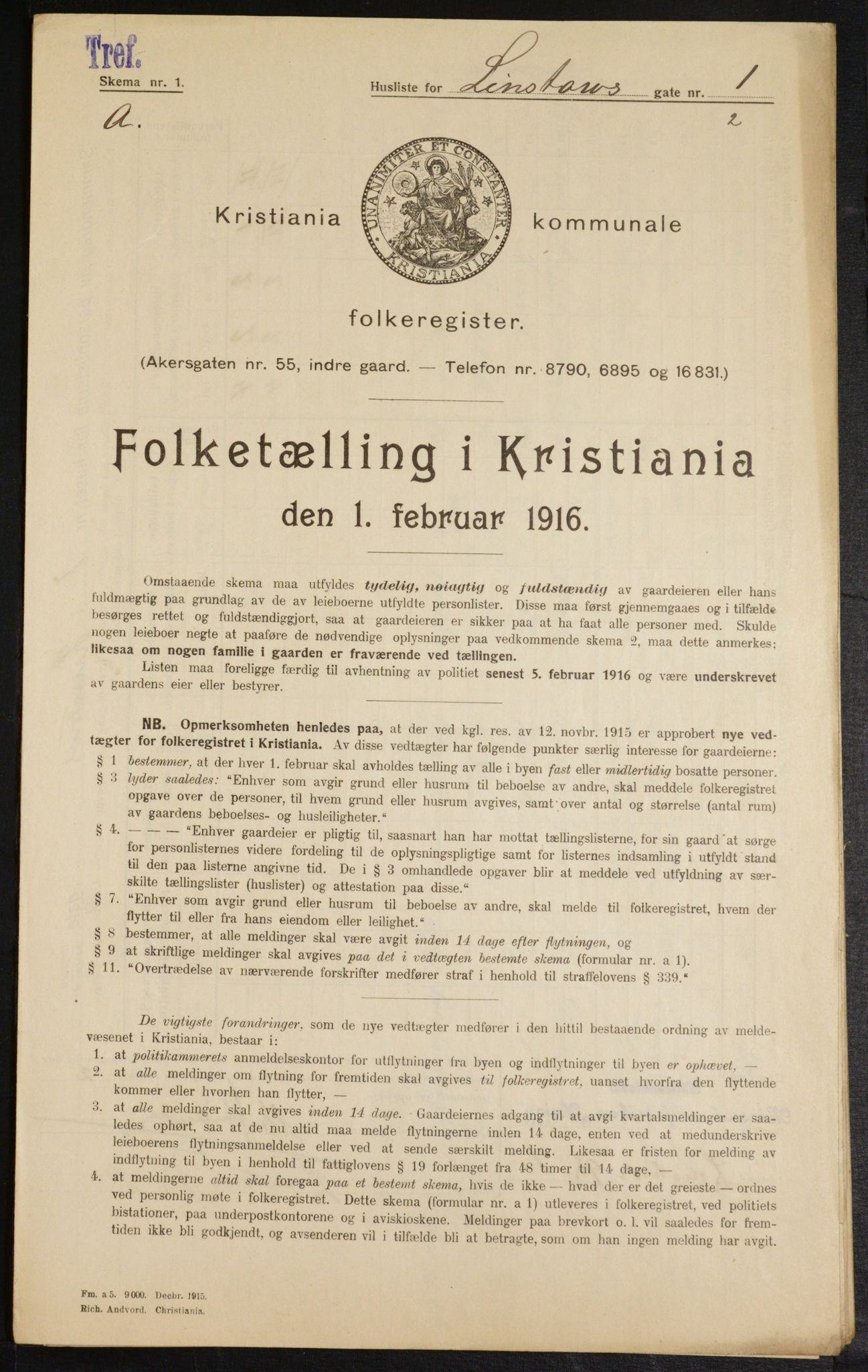 OBA, Municipal Census 1916 for Kristiania, 1916, p. 58996