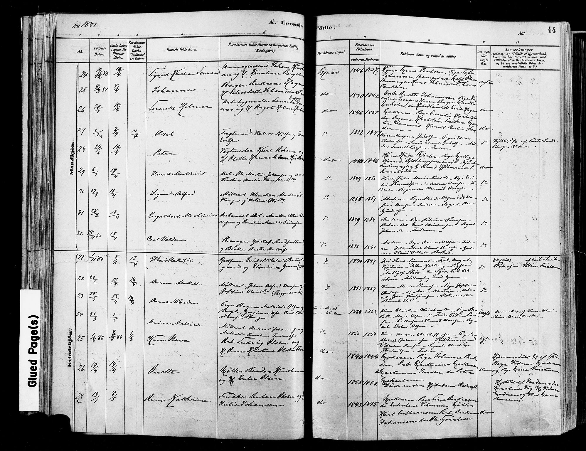 Moss prestekontor Kirkebøker, SAO/A-2003/F/Fb/L0001: Parish register (official) no. II 1, 1878-1886, p. 44