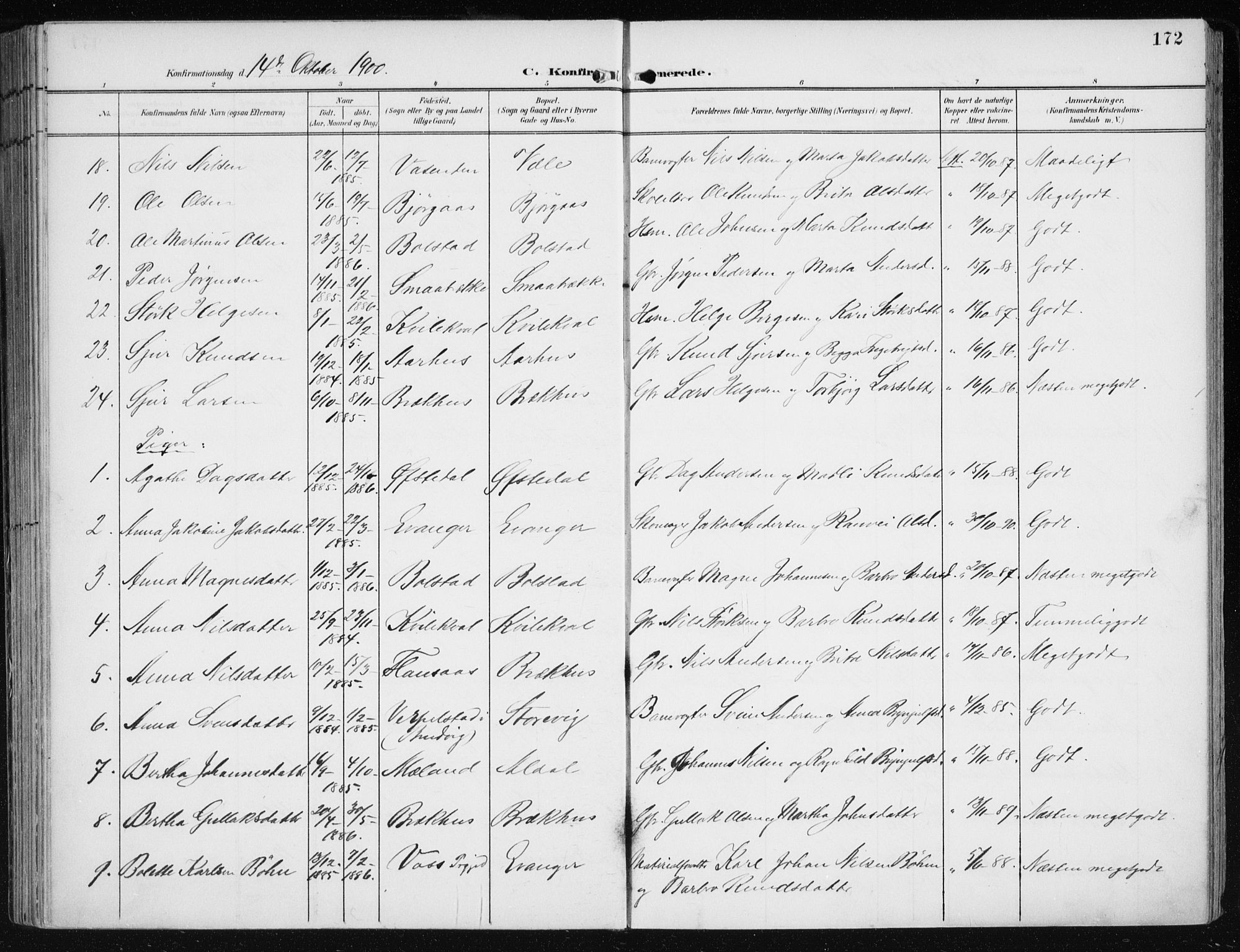 Evanger sokneprestembete, SAB/A-99924: Parish register (official) no. A  3, 1900-1930, p. 172