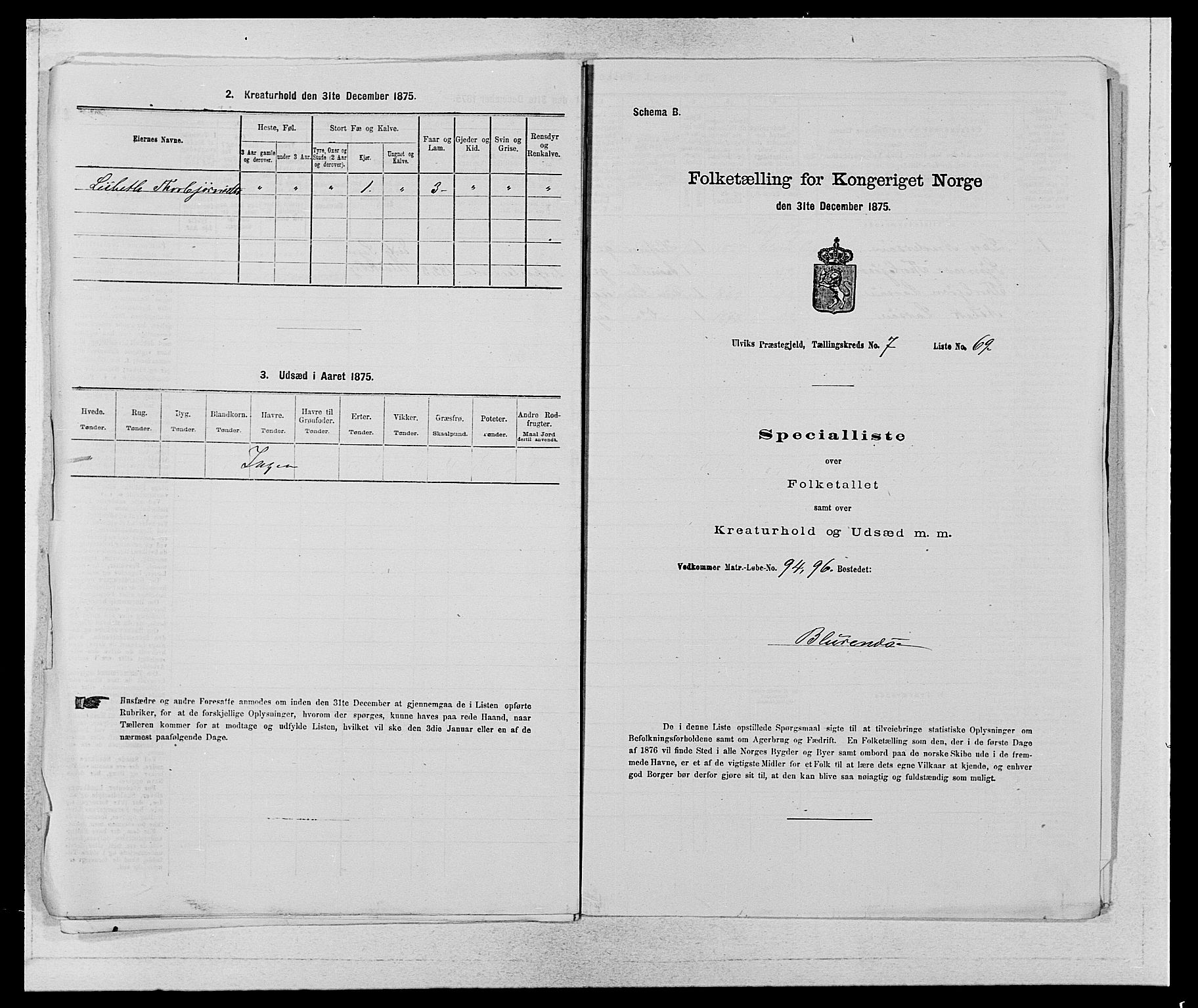 SAB, 1875 census for 1233P Ulvik, 1875, p. 1269