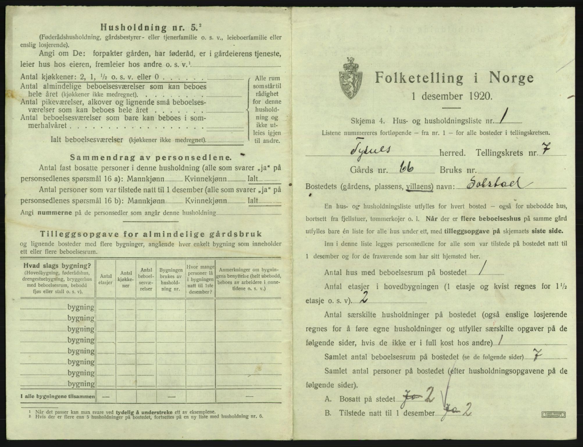 SAB, 1920 census for Tysnes, 1920, p. 548