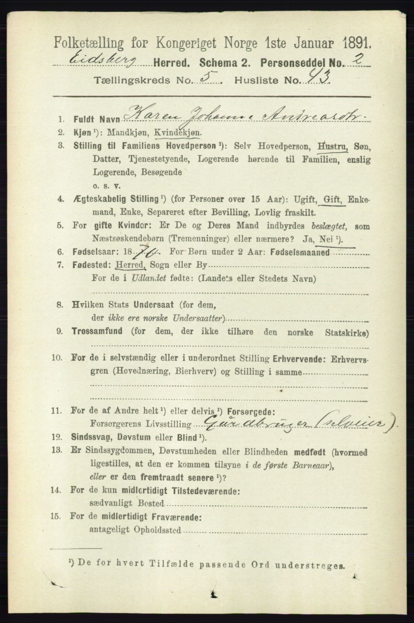 RA, 1891 census for 0125 Eidsberg, 1891, p. 3235