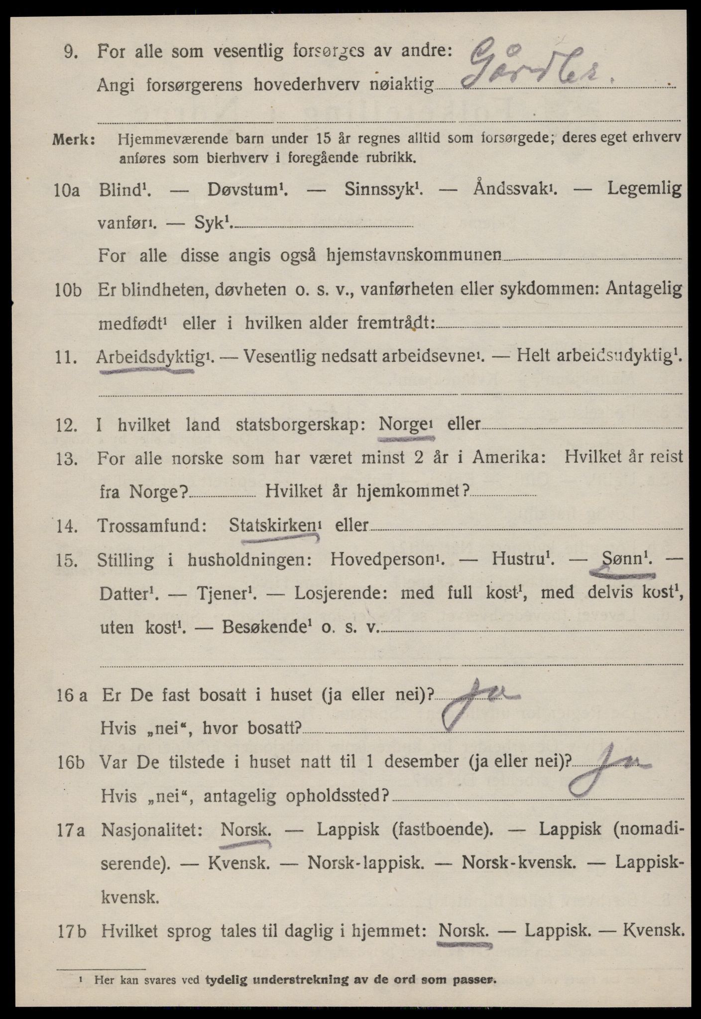 SAT, 1920 census for Lensvik, 1920, p. 1717