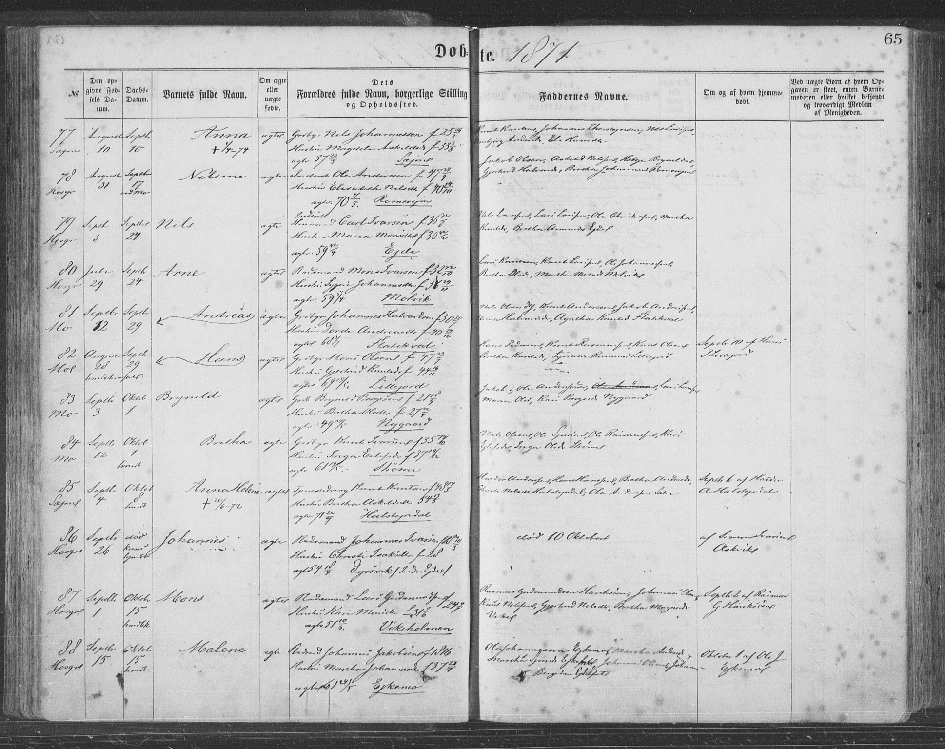 Hosanger sokneprestembete, SAB/A-75801/H/Haa: Parish register (official) no. A 9, 1864-1876, p. 65