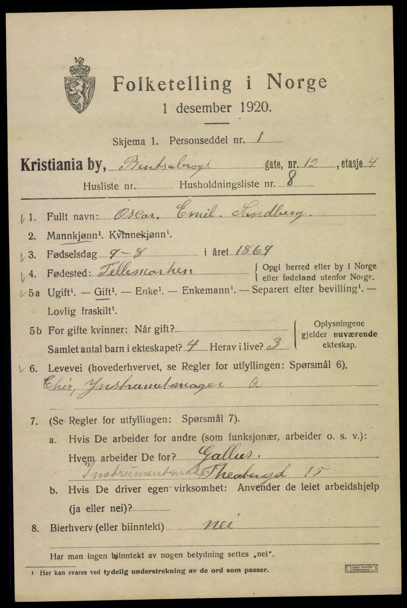 SAO, 1920 census for Kristiania, 1920, p. 151431