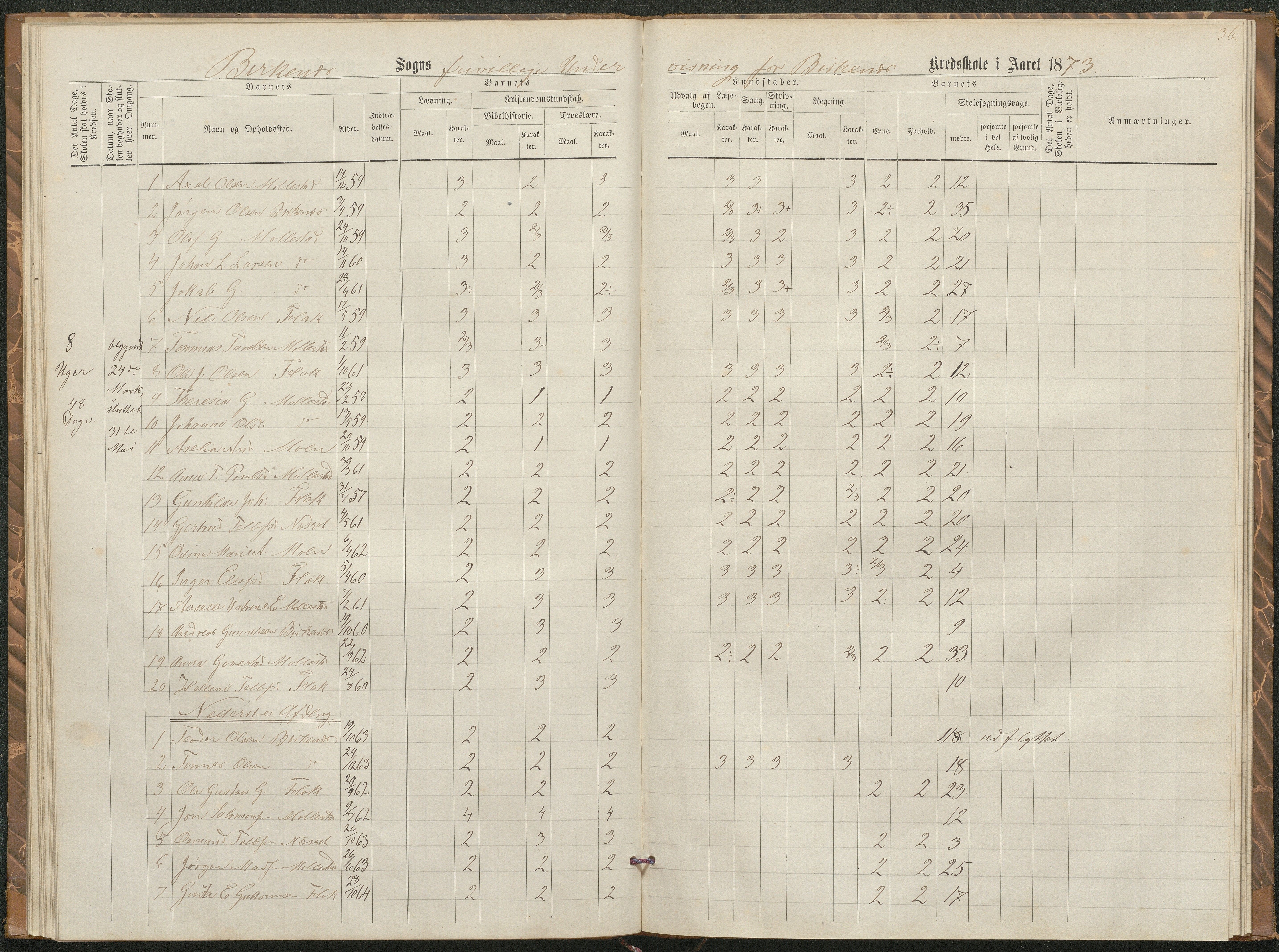 Birkenes kommune, Birkenes krets/Birkeland folkeskole frem til 1991, AAKS/KA0928-550a_91/F02/L0002: Skoleprotokoll, 1866-1878, p. 33