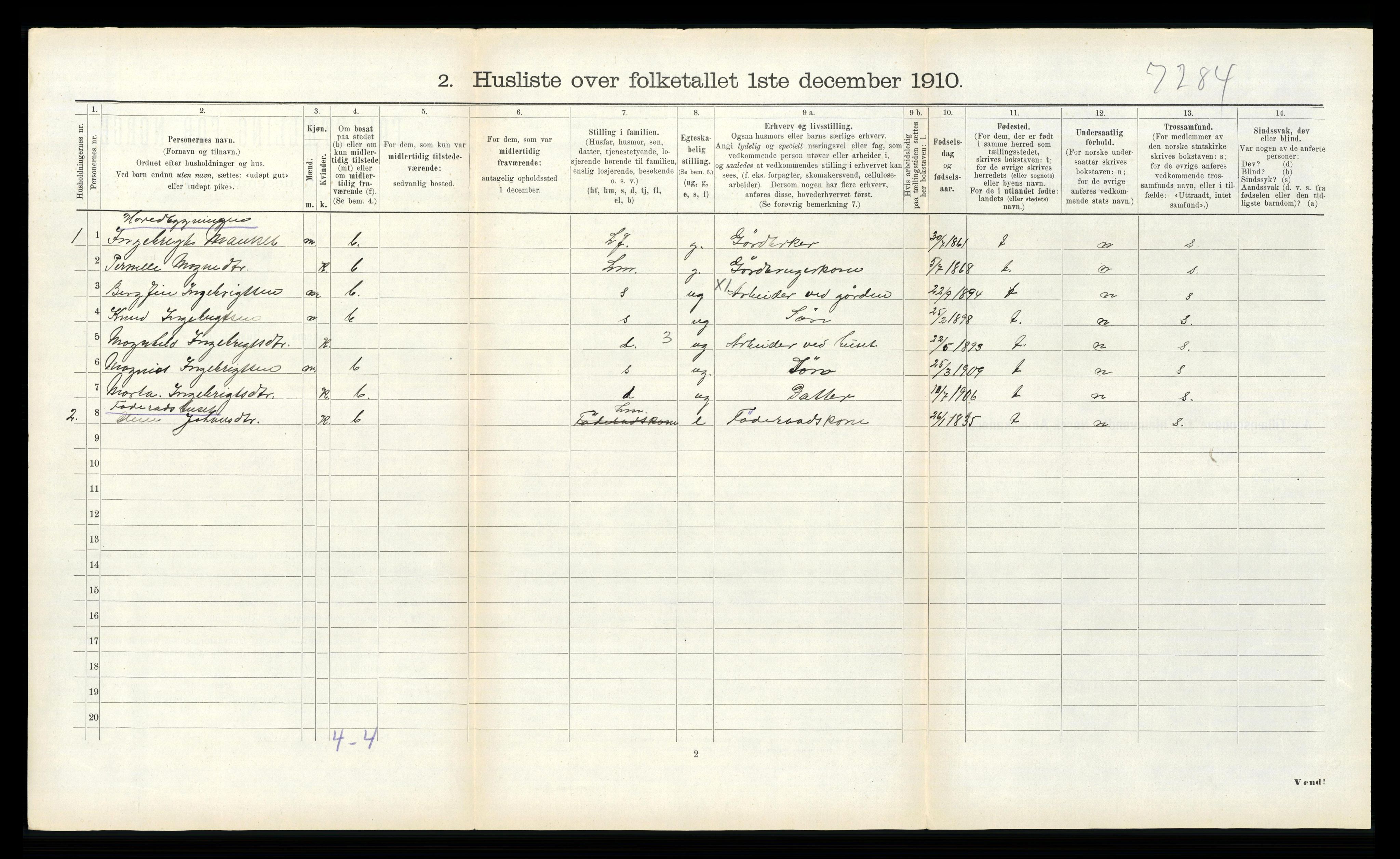 RA, 1910 census for Hornindal, 1910, p. 483